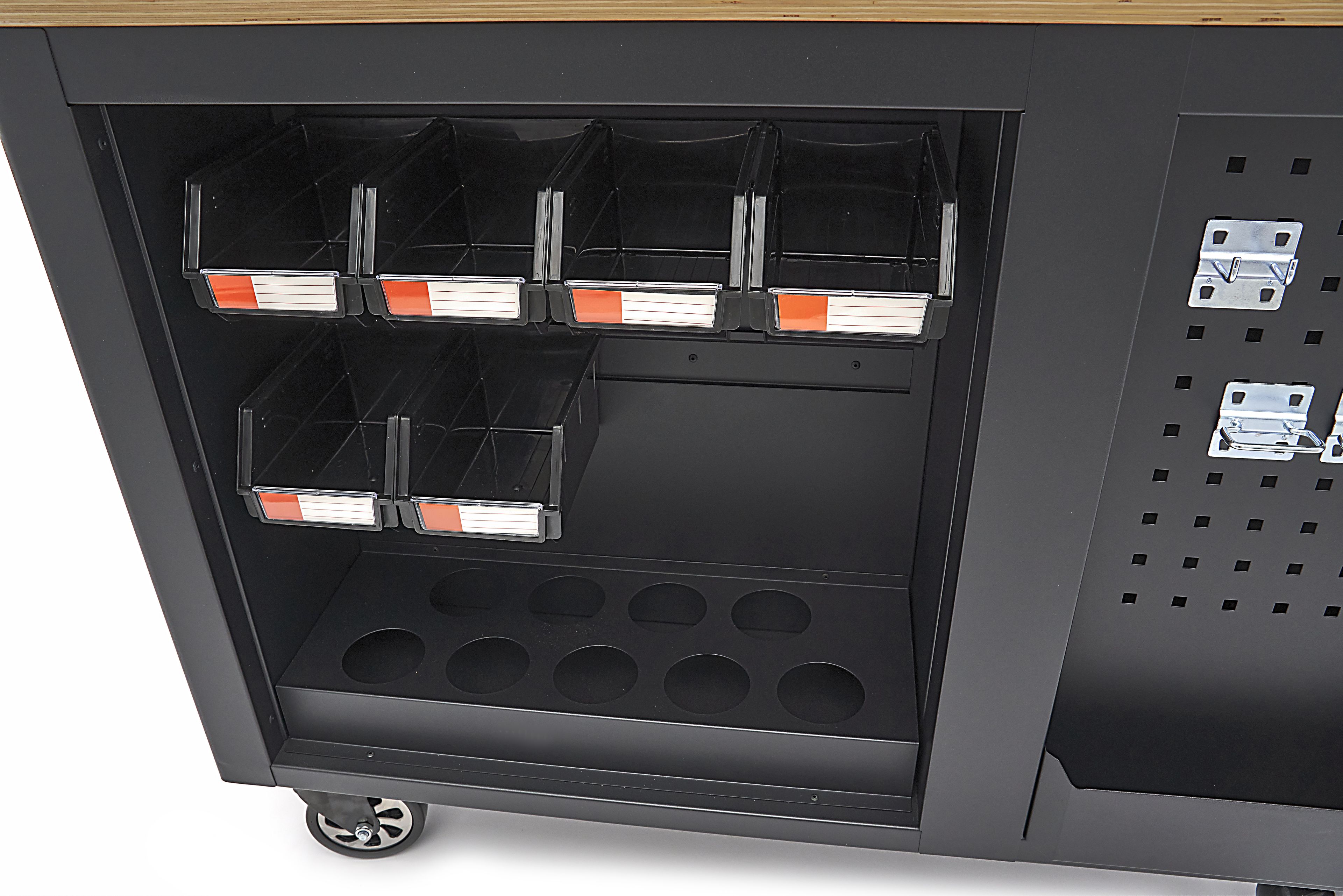 HBM verrijdbare gereedschapswagen, werkbank 114 cm met houten werkblad, zwart/grijs Image 12