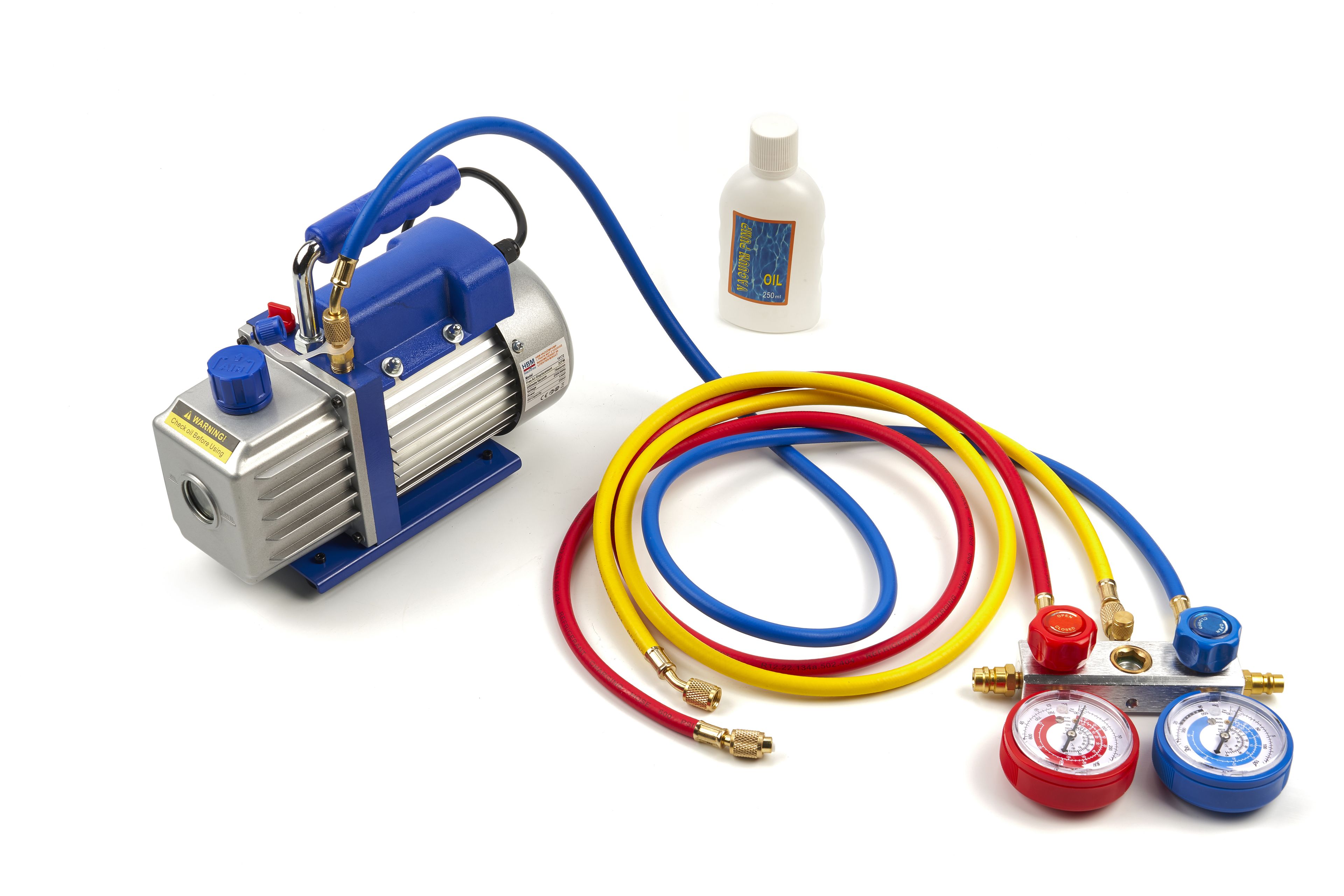 HBM Pompe à vide 1 étage avec 2 manomètres multiples 60 Litres par minute Image 3