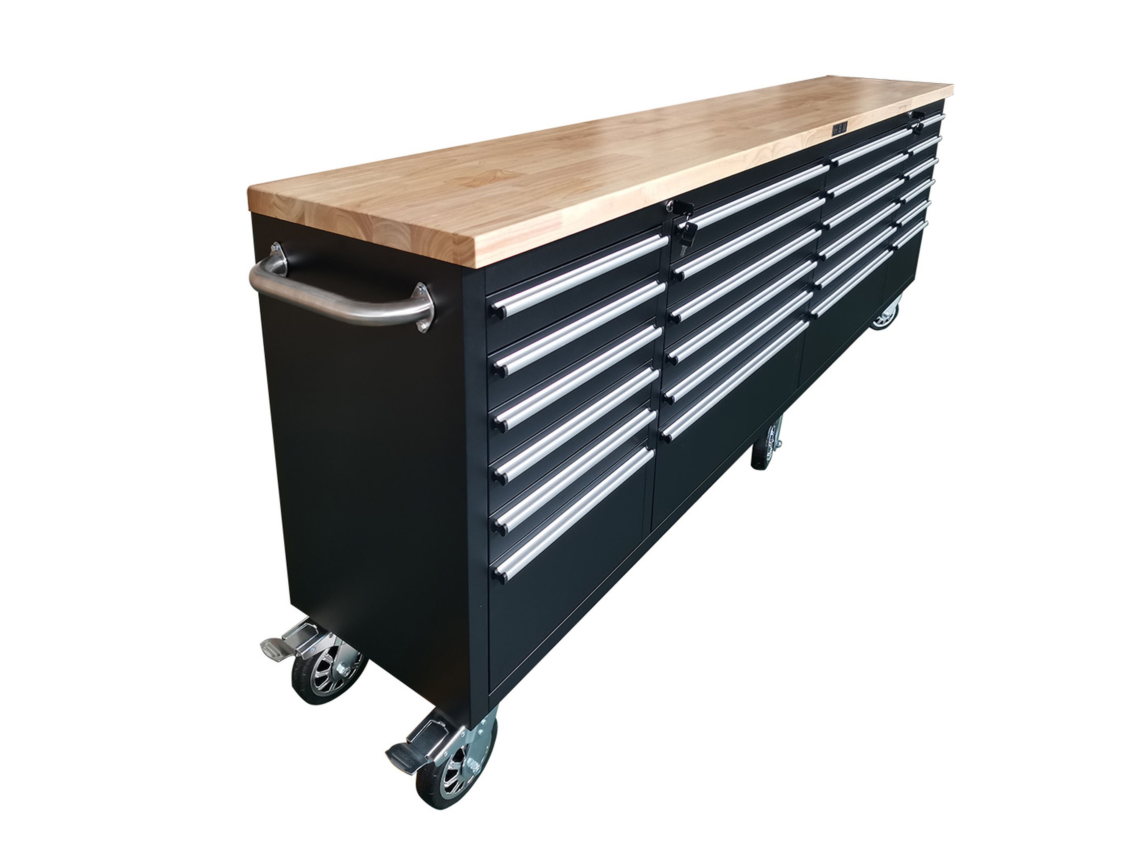 HBM Werkzeugwagen mit Holzarbeitsplatte, 258 cm, schwarz Image 5