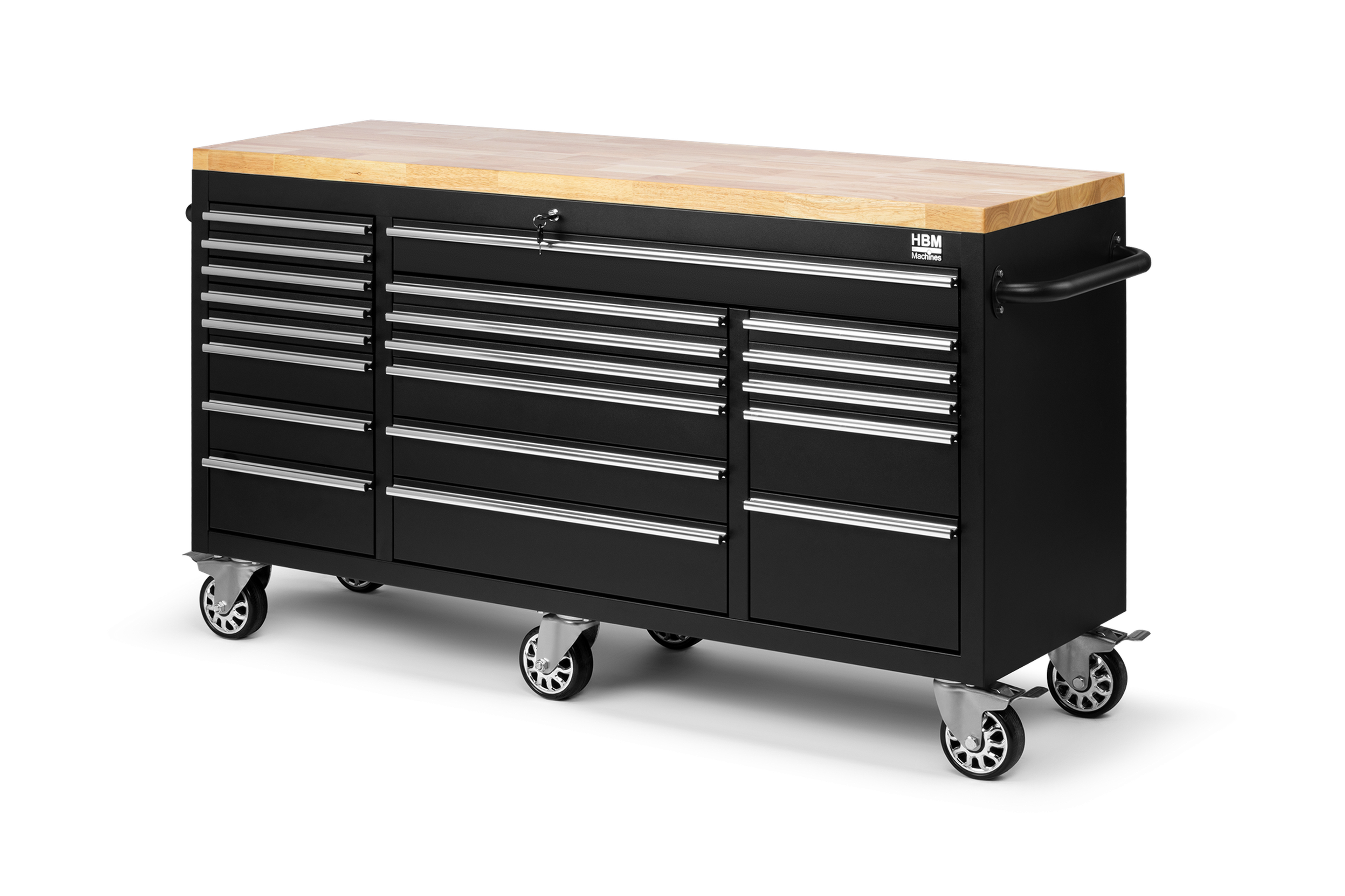 Chariot à outils mobile HBM avec plan de travail en bois - 146 cm - noir Image 4