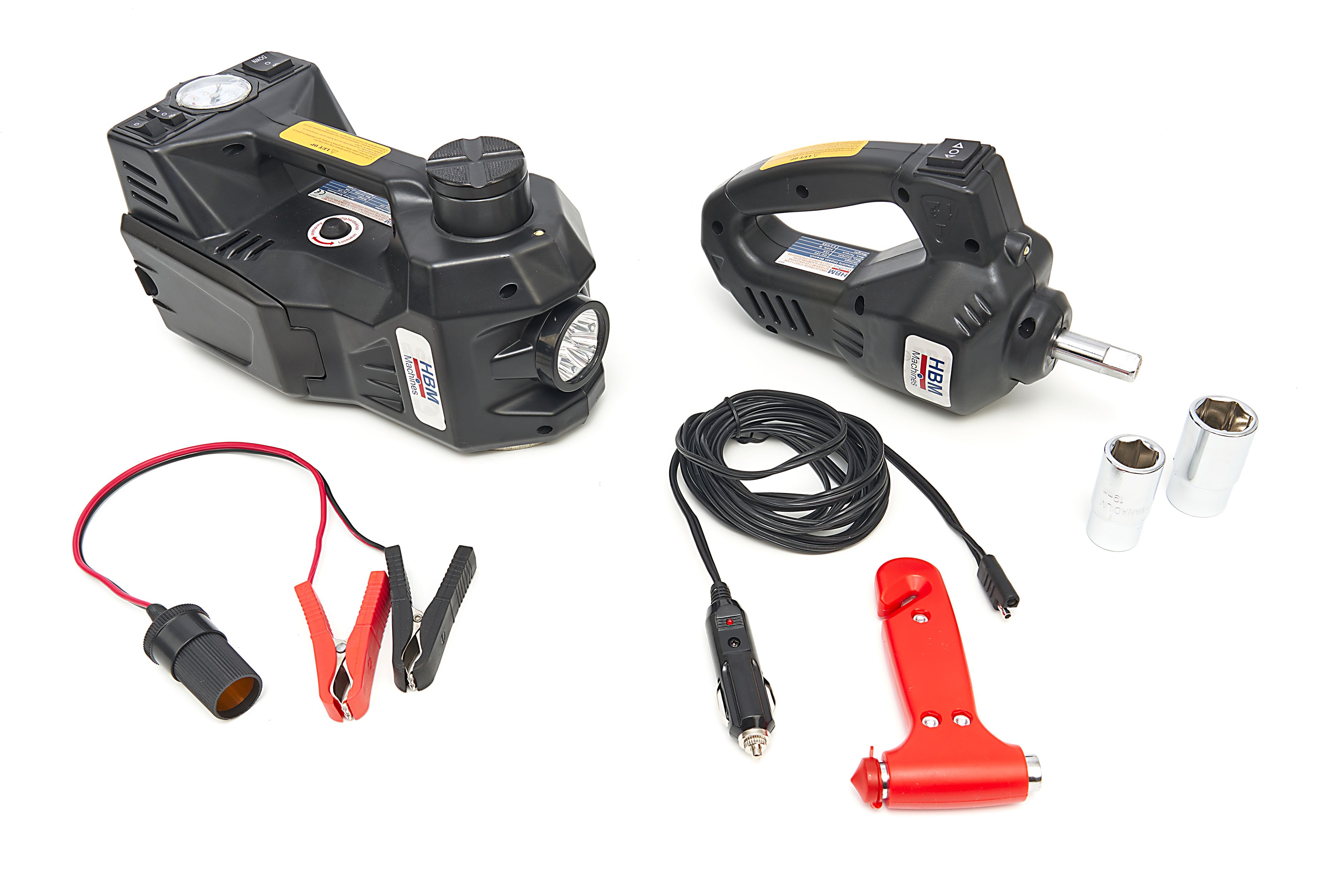 HBM Elektrischer 12 Volt 1,5 Tonnen Wagenheber mit LED-Leuchten Inklusive Schlagschrauber 12 Volt in Handtasche