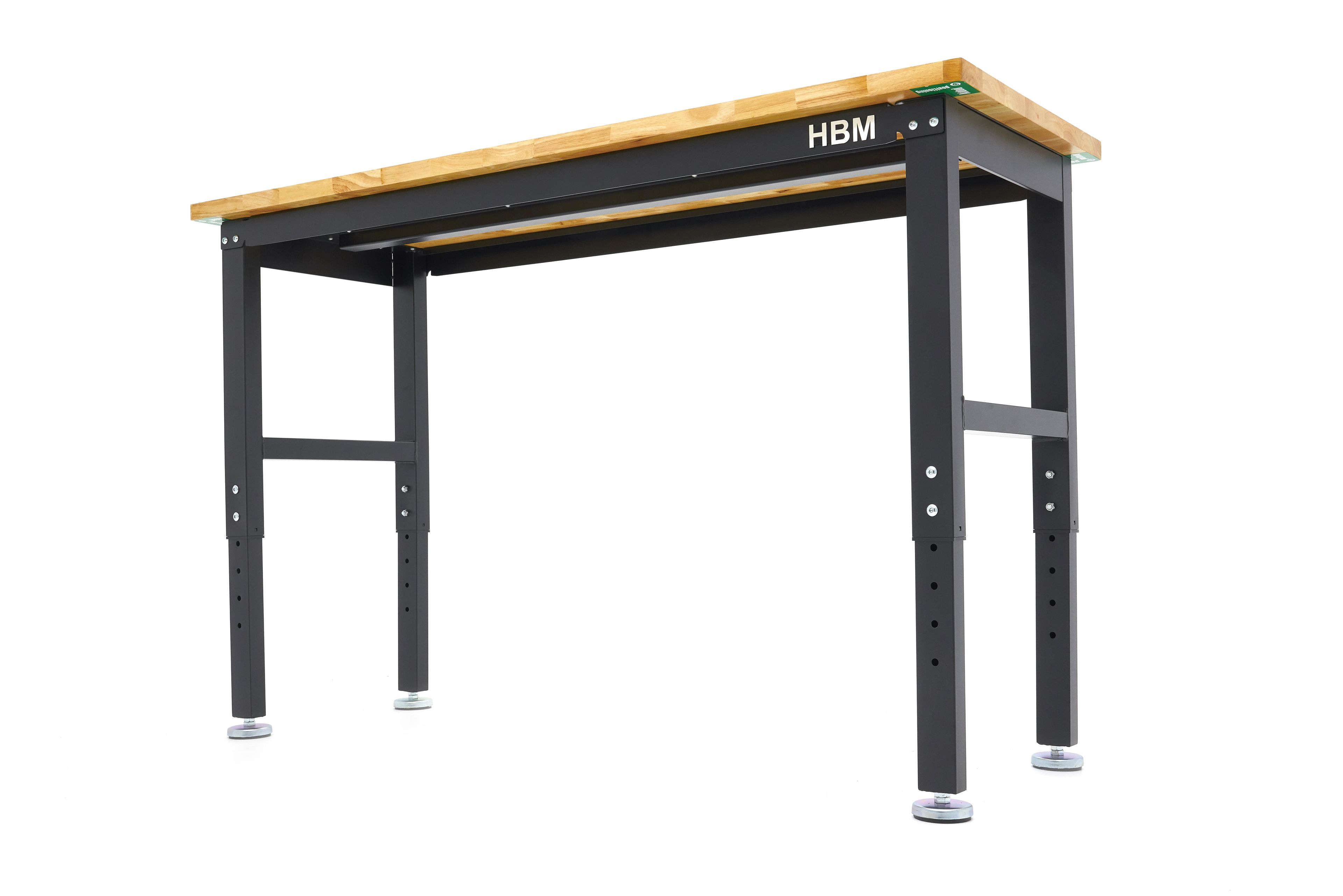 HBM werkbank 152 cm in hoogte verstelbaar, massief houten werkblad, zwart Image 3