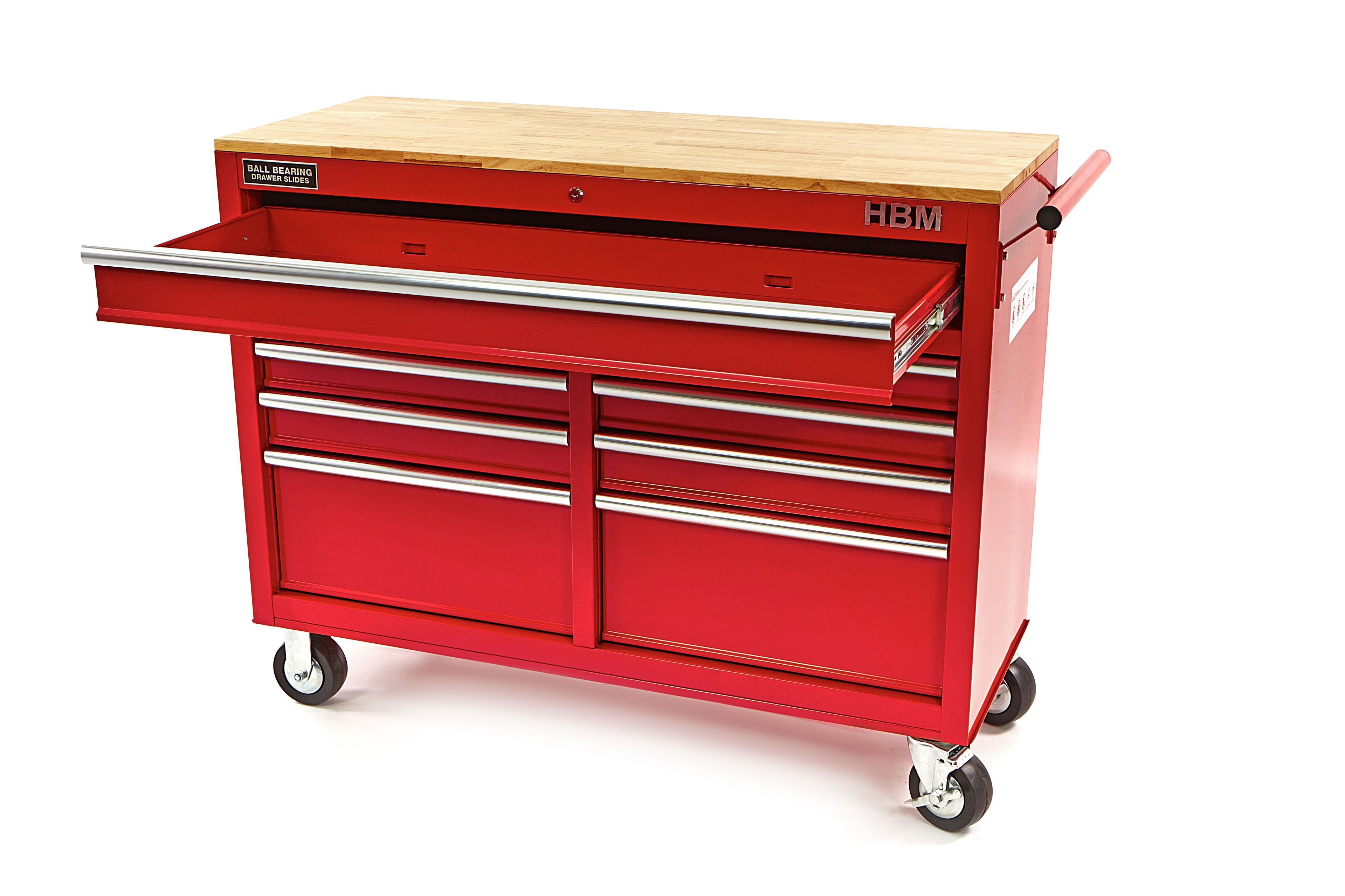 Chariot à outils HBM avec plan de travail en bois 117 cm, rouge Image 3