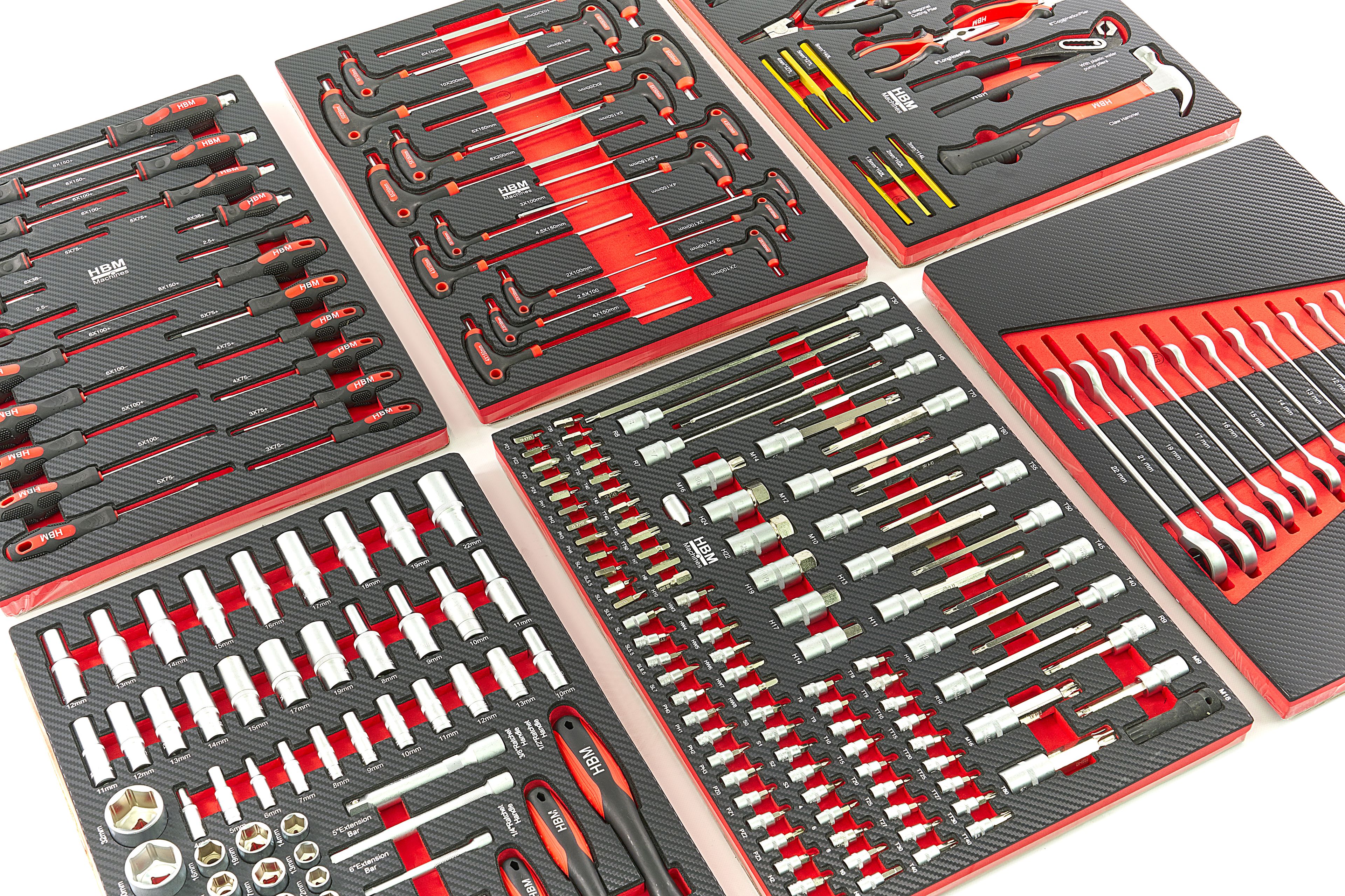 Recharge d'outils haut de gamme de 245 pièces pour chariot à outils HBM (rouge) Image 2