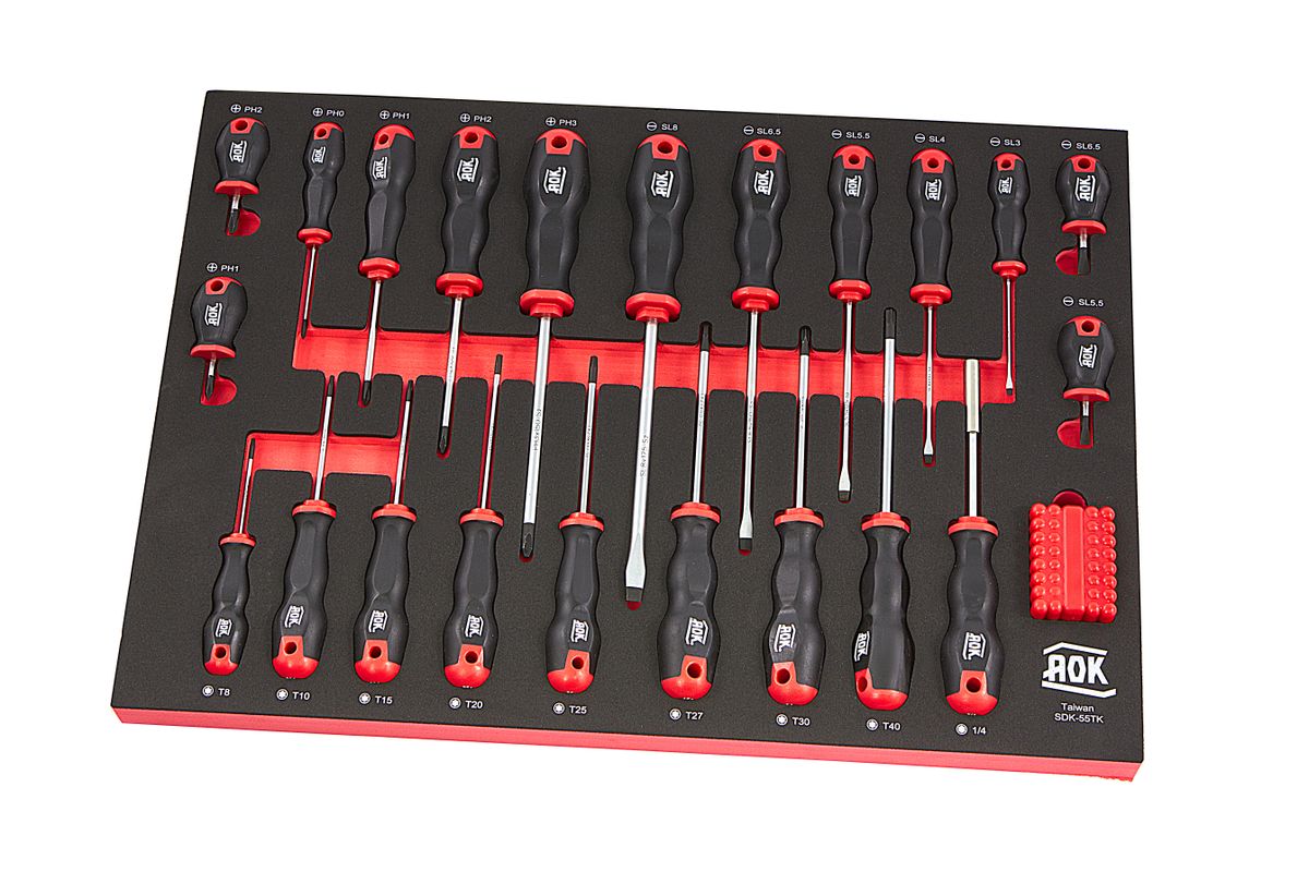 AOK Professional 55-teiliges Schraubendreher-Set Schaumstoff-Inlay