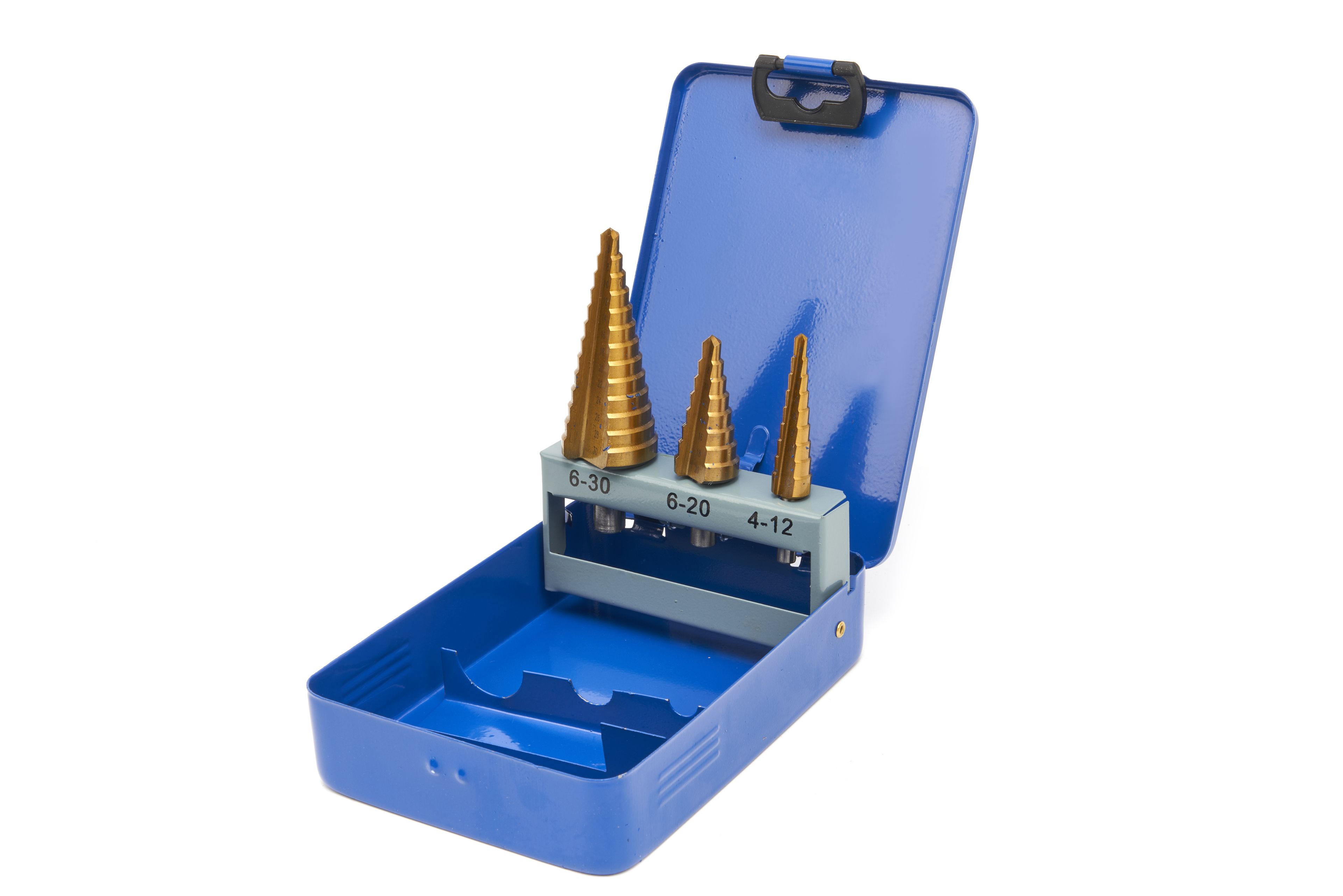 Conjunto de brocas escalonadas HSS de 3 piezas recubiertas de TIN / Conjunto de brocas de escalón