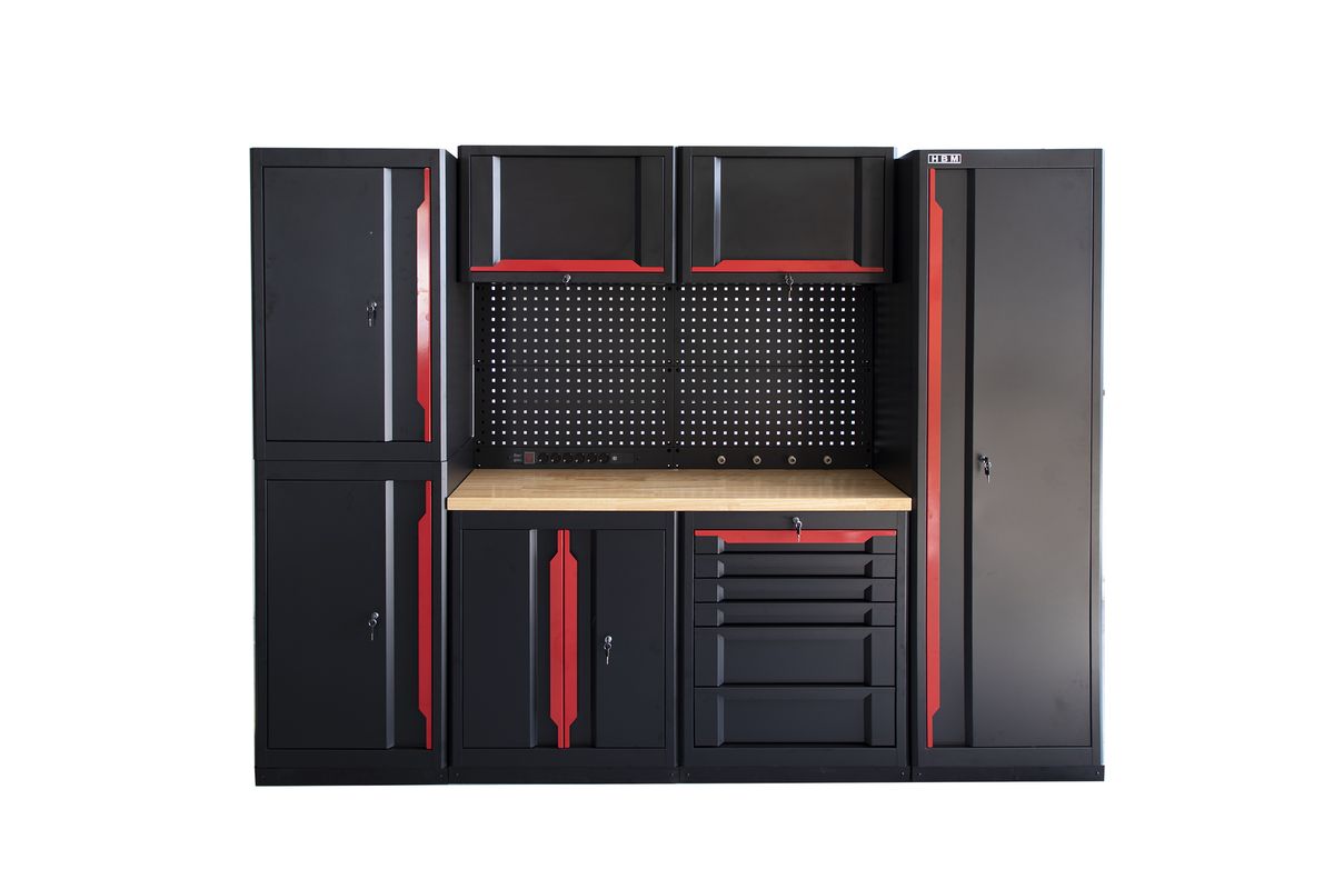 HBM Sistema de taller modular experto, 10 piezas, negro rojo