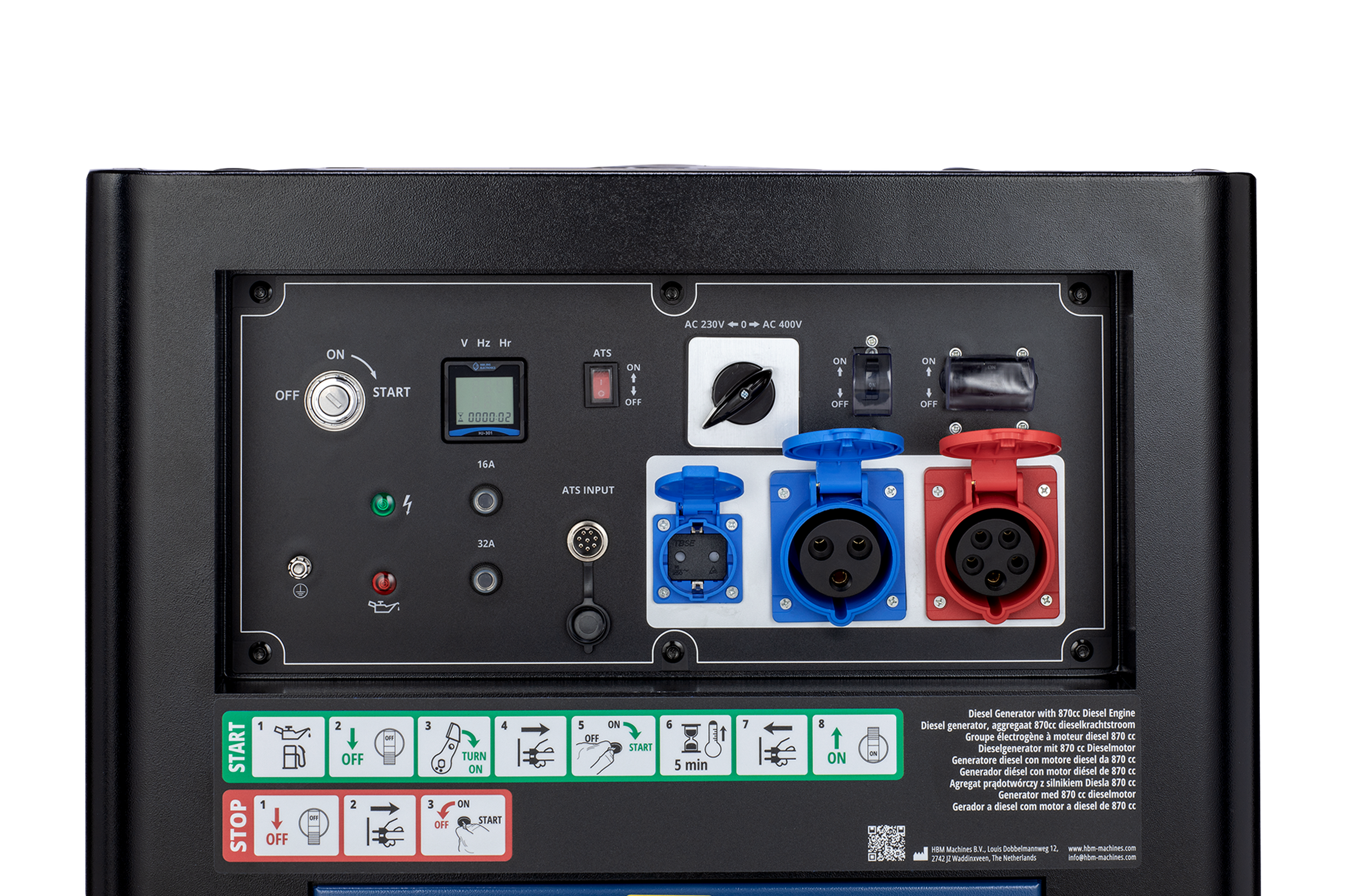 HBM générateur diesel avec moteur diesel de 870 cm³ 230V/400V 11000W Image 8