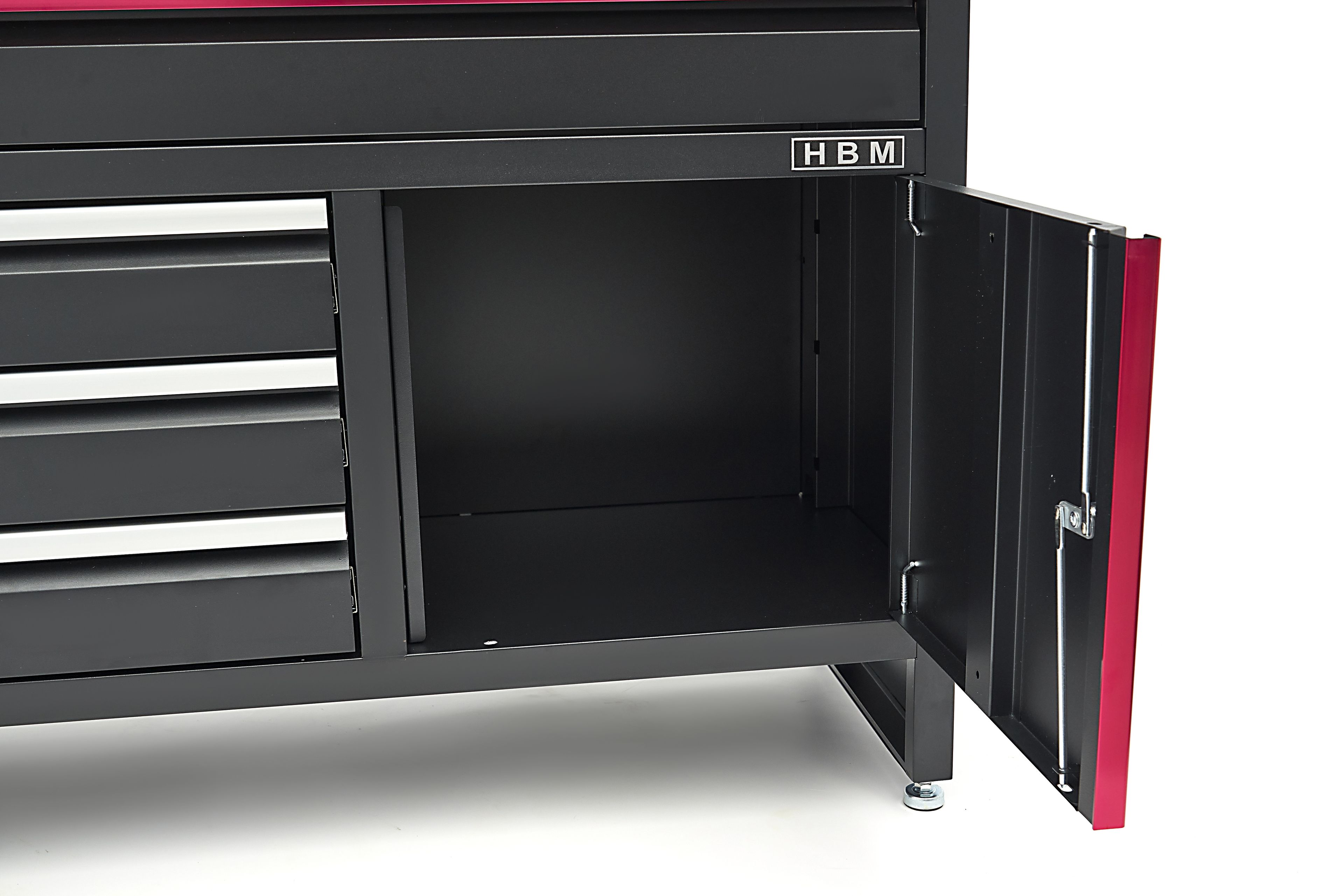 HBM Banco da lavoro da 120 cm con 4 cassetti, 1 anta e piano in legno nero Image 10