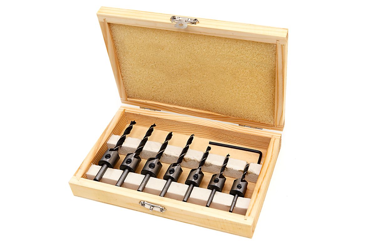 Set de brocas de madera HBM de 8 piezas, Set de brocas avellanadoras Modelo 1