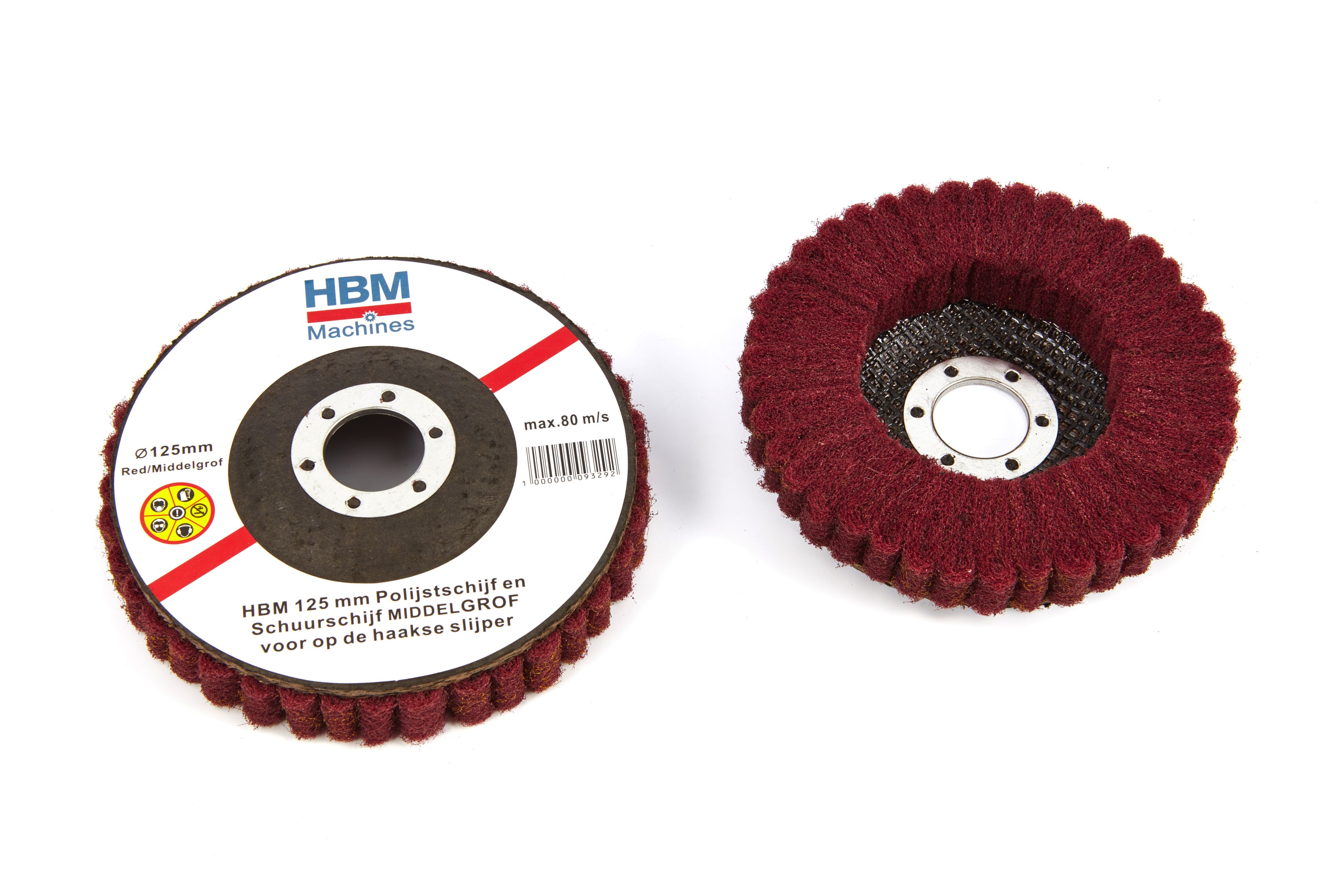 HBM 125 mm Polijstschijf en Schuurschijf MIDDELGROF tbv haakse slijper