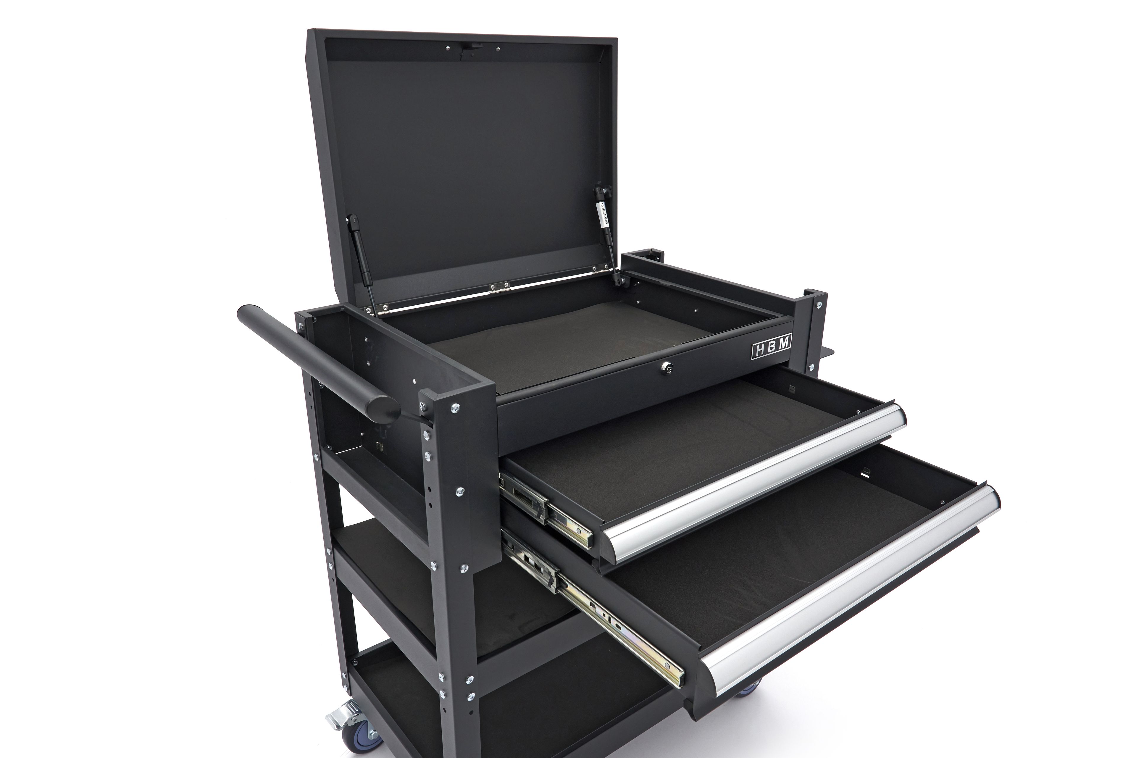Carro de herramientas HBM con compartimento de almacenamiento, 2 cajones y 2 estantes, 90 cm Image 4