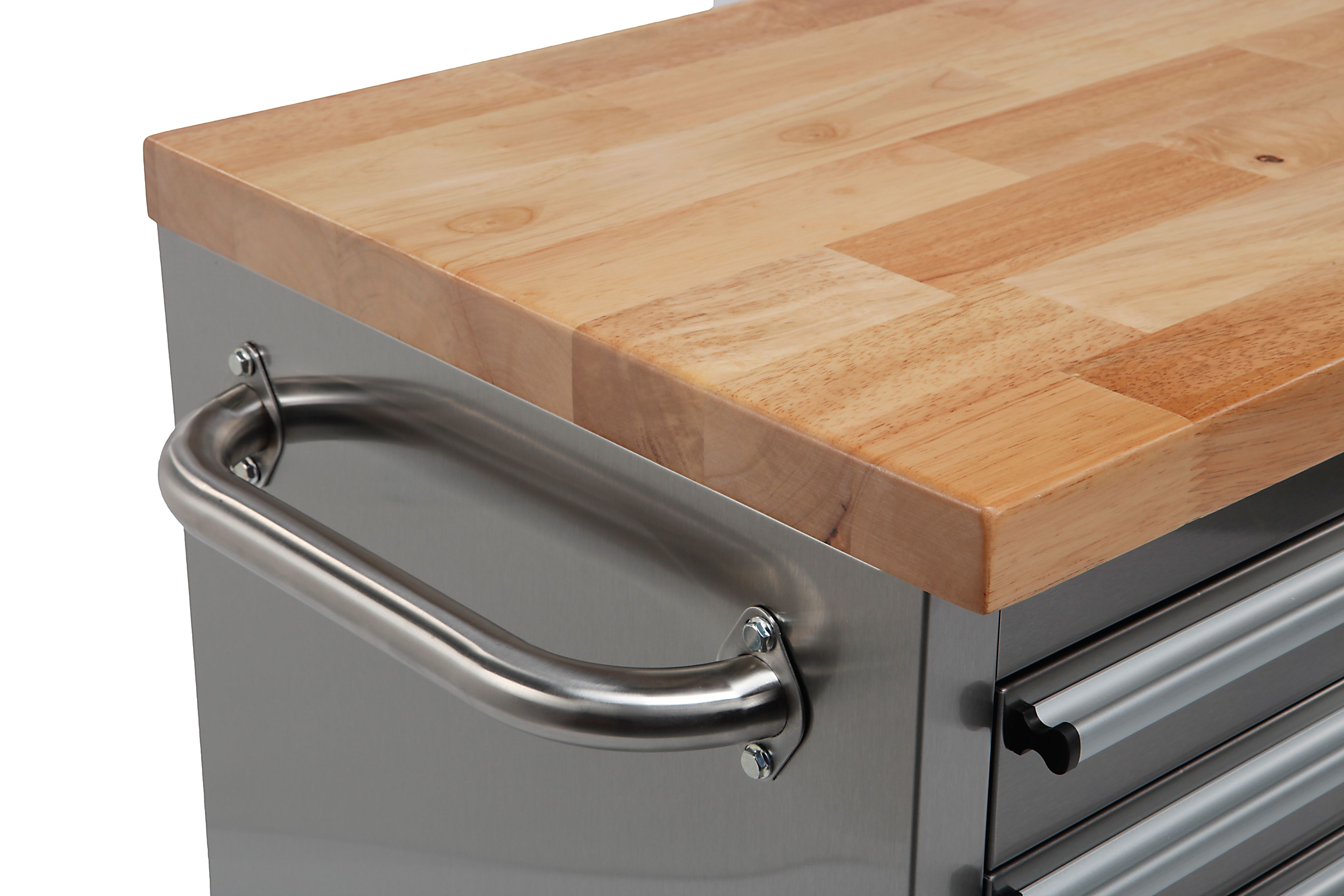 HBM carro de herramientas con encimera de madera, 122 cm, acero inoxidable Image 5