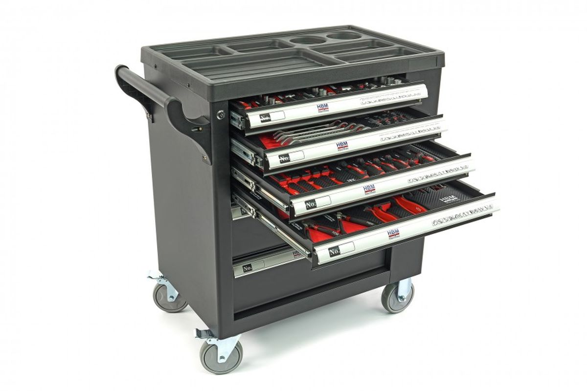 Carro de herramientas lleno HBM Premium con puerta - 154 piezas