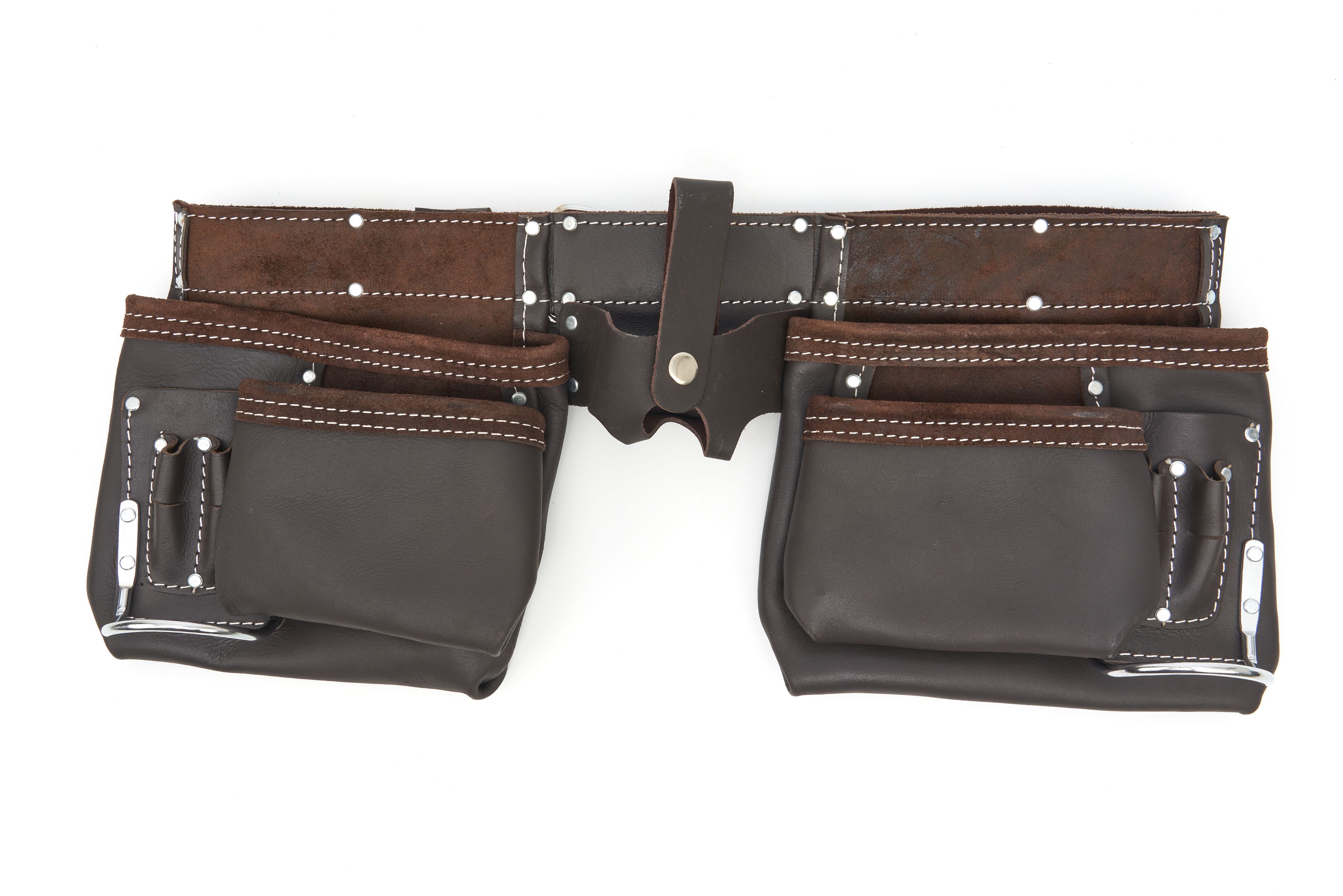 HBM Ceinture d'outils double professionnelle / Tablier à ongles en cuir tanné à l'huile Image 3