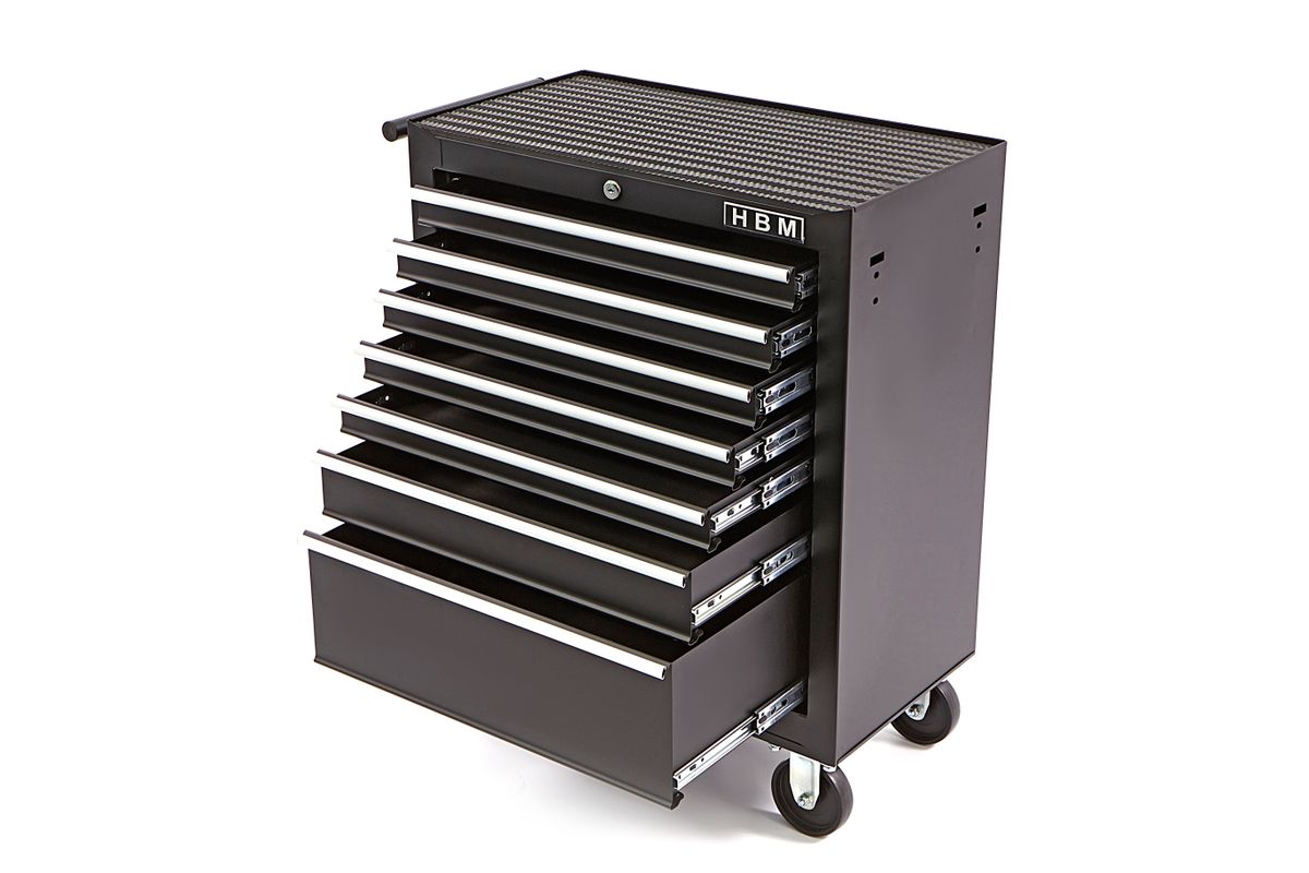 HBM carro de herramientas con 7 cajones, 62 cm, negro
