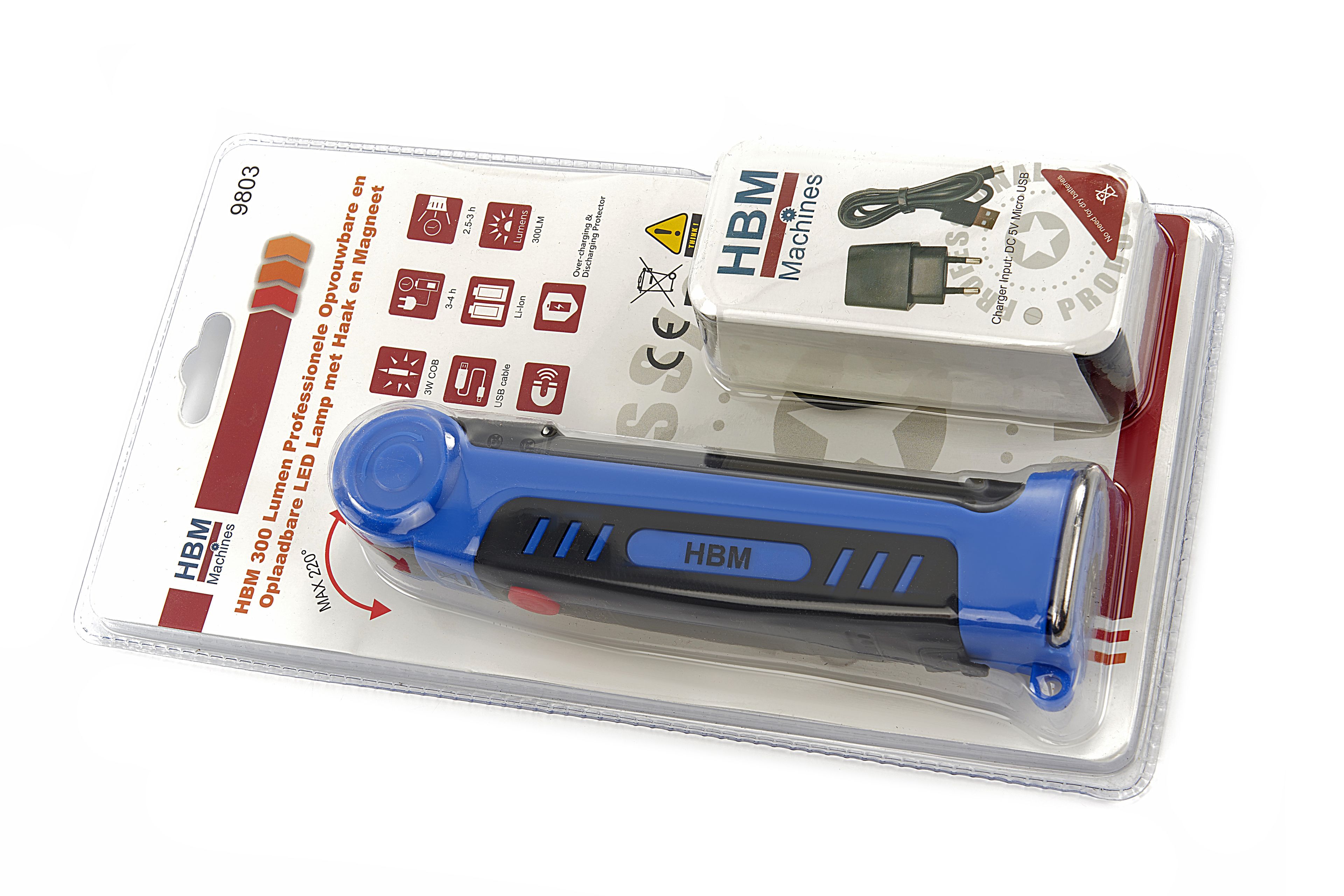 HBM Lampe LED professionnelle pliable et rechargeable 300 lumens avec crochet et aimant Image 6