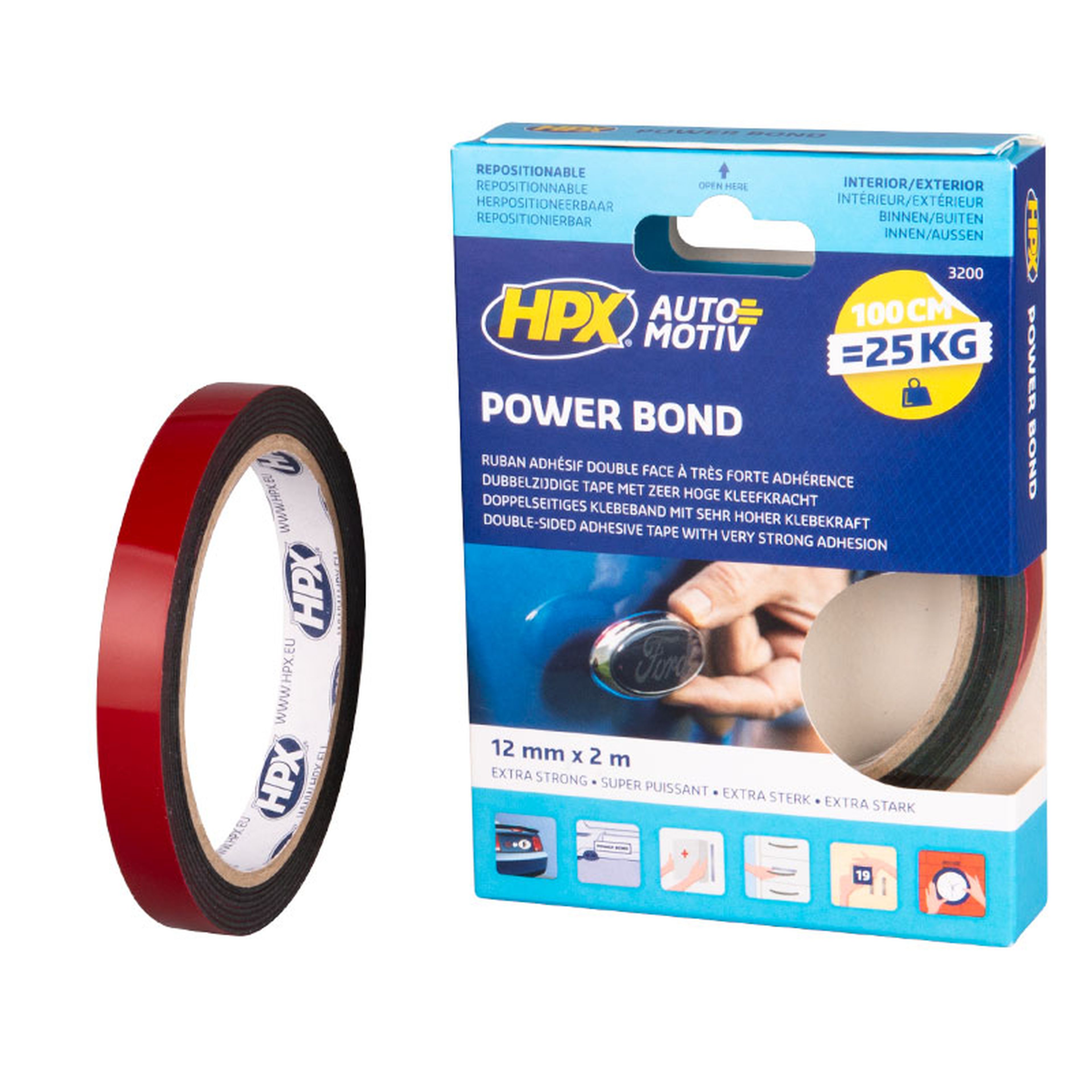 HPX Dubbelzijdige HSA bevestigingstape - antraciet 12mm x 2m