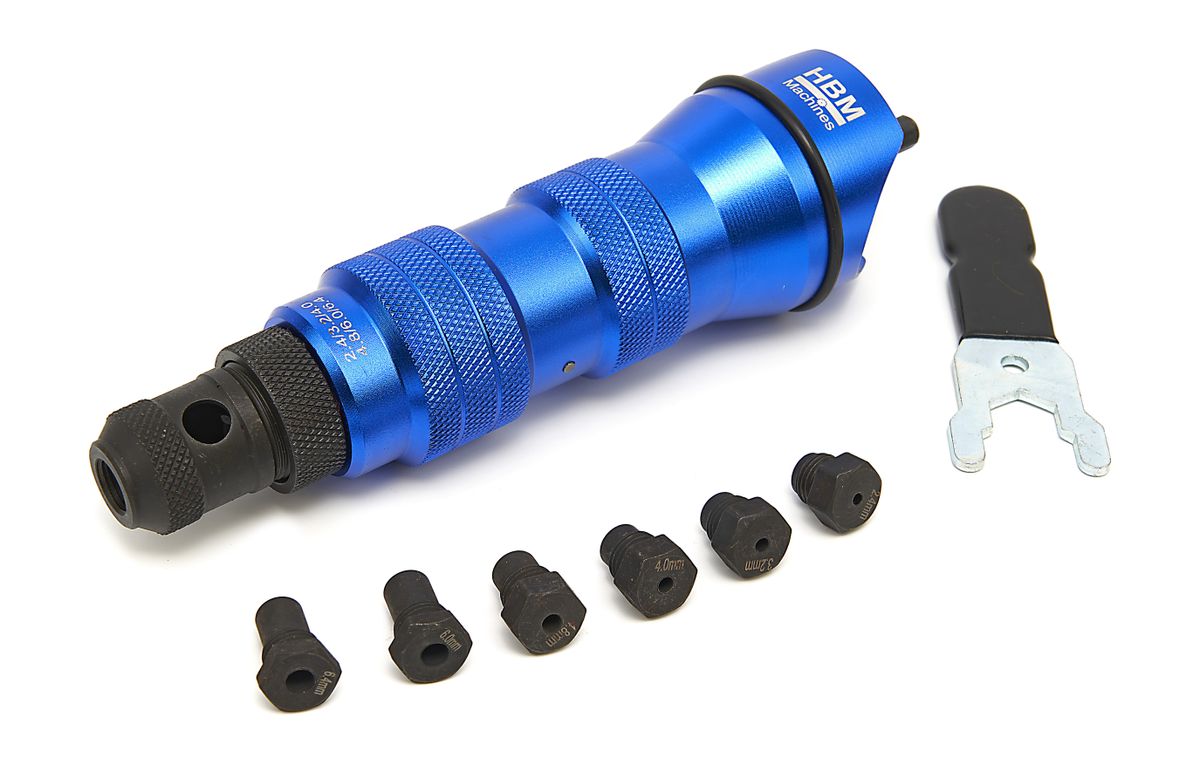 HBM Profi-Nietzange für den Akkubohrer von 2,4 bis 6,4 mm.