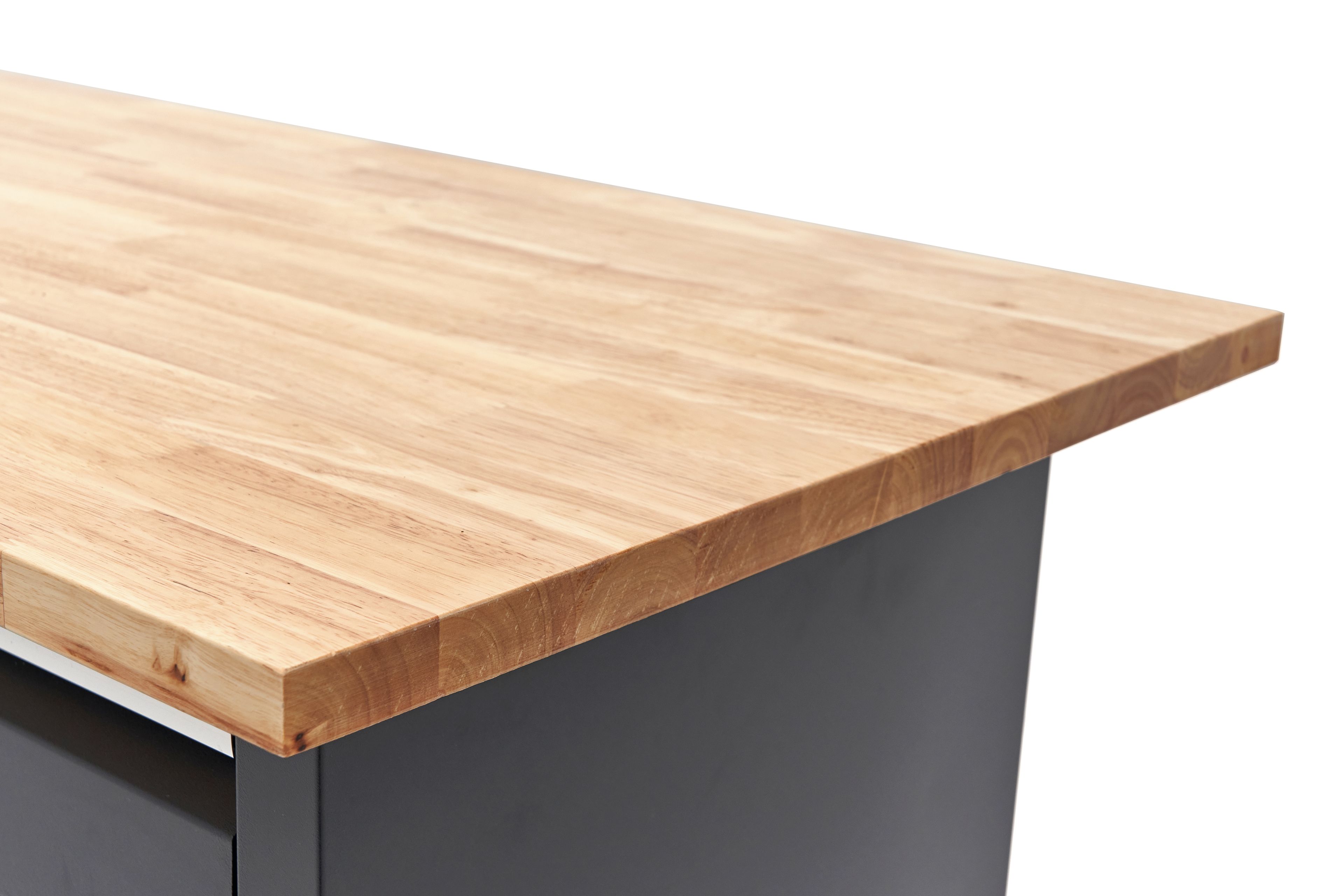 HBM banco da lavoro 171 cm con 6 cassetti e anta, piano di lavoro in legno massello, nero Image 10