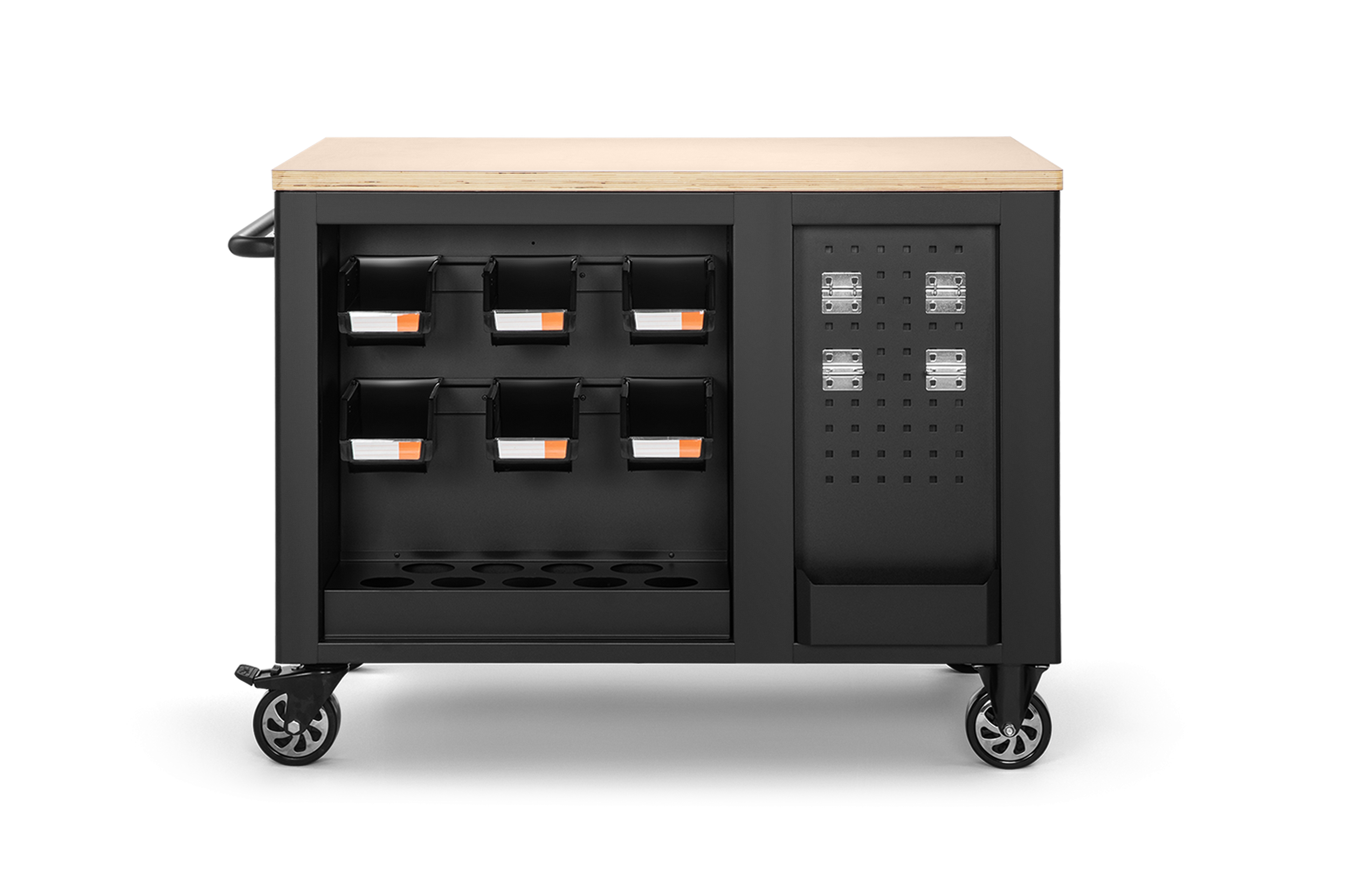 Carro de herramientas móvil HBM, banco de trabajo de 114 cm con tablero de trabajo de madera, negro/gris Image 2