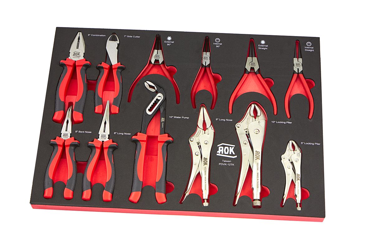 AOK Conjunto de Alicates Profesional de 12 Piezas Foam Inlay