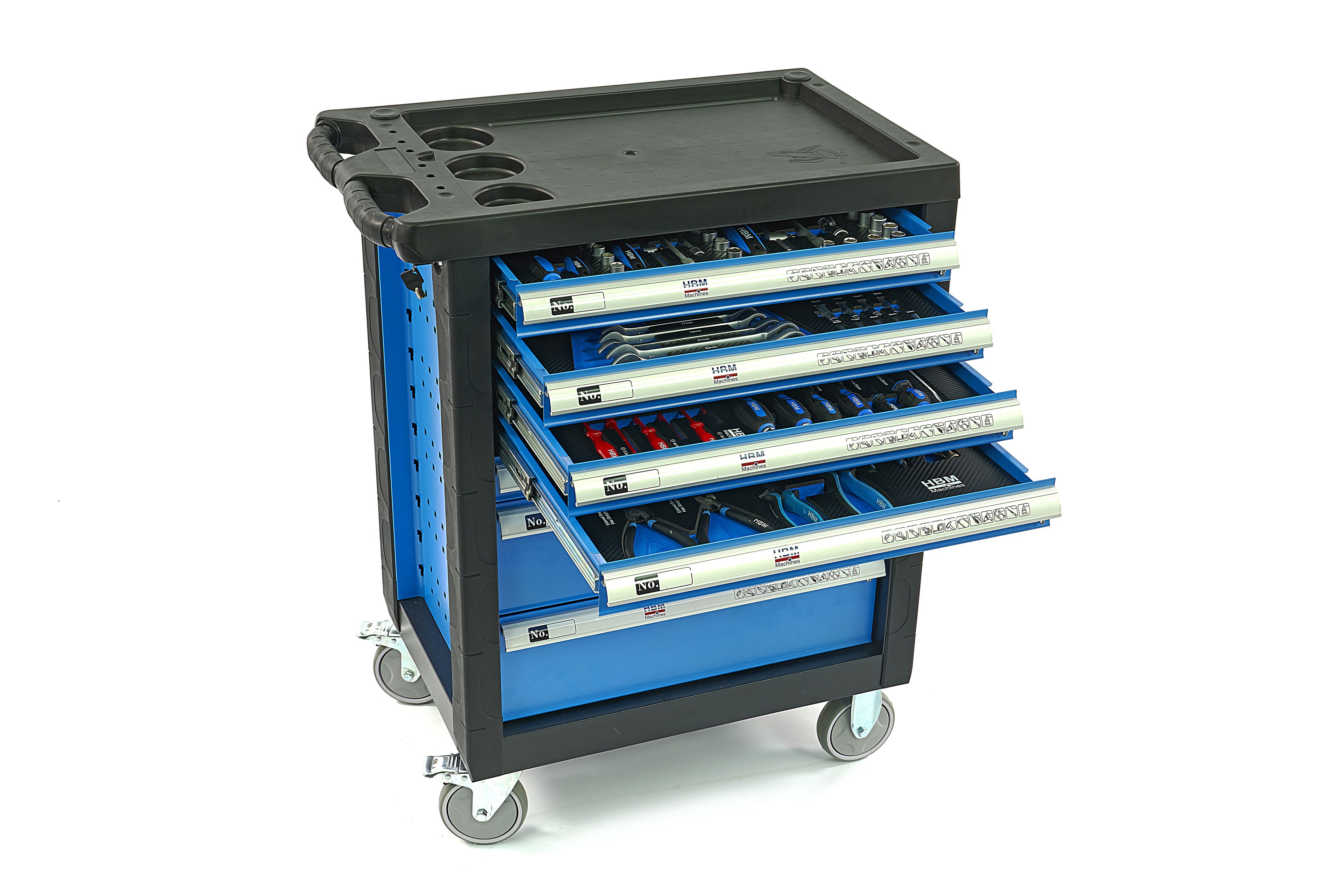 HBM gevulde gereedschapswagen 154-delig, blauw