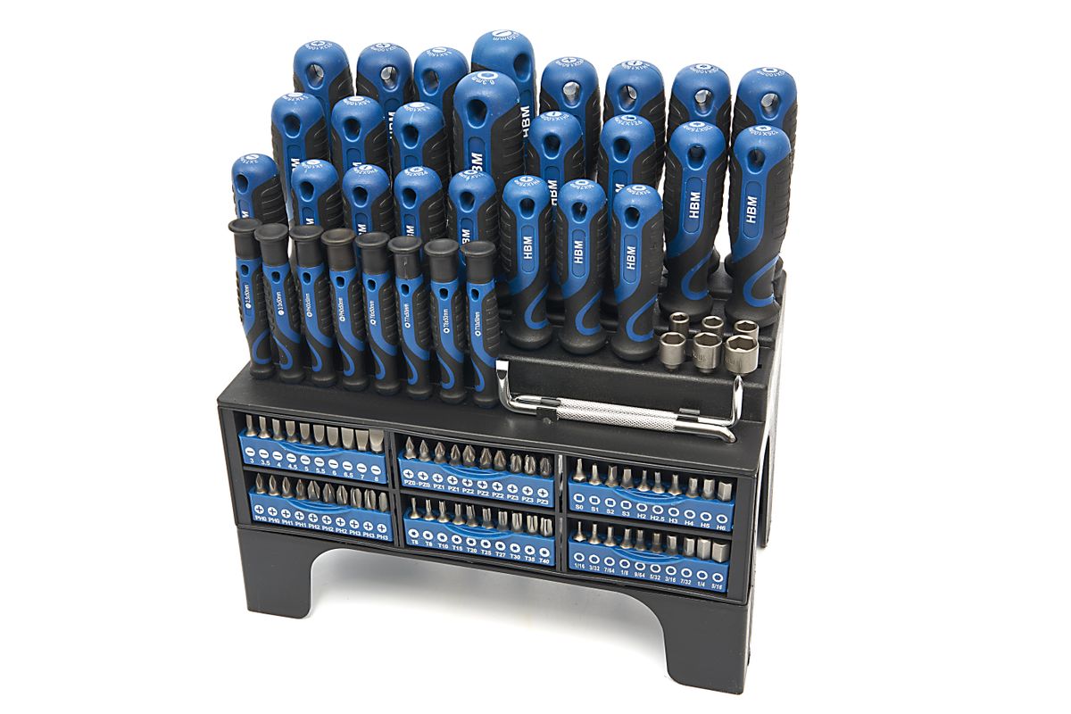 HBM Soft Grip Schraubendreher-, Steckschlüssel-, Bit-Set 100-teilig