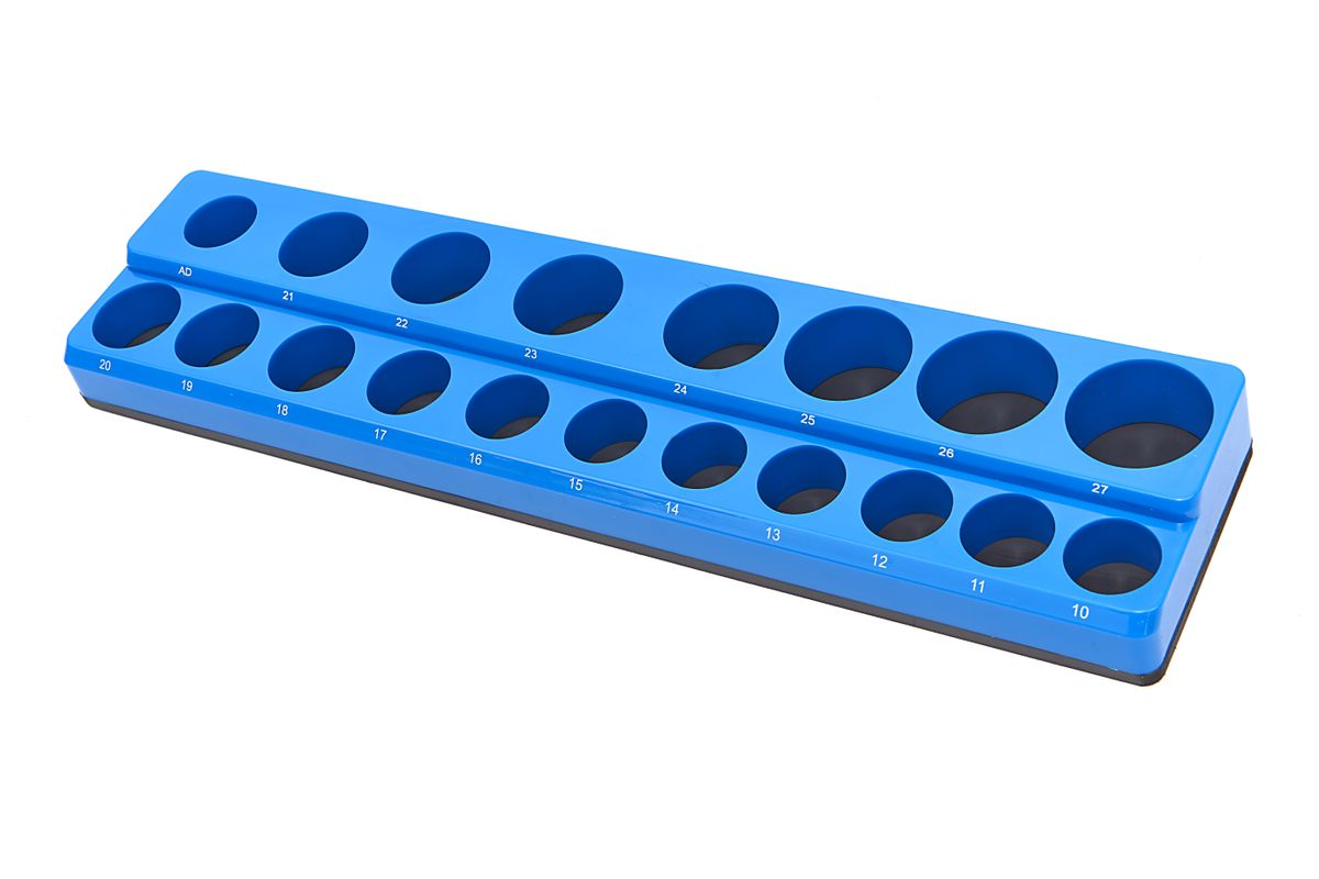 Atyhao Set Porta Prese Per Cassetta Attrezzi – 3 Pezzi (1/4, 3/8, 1/2 Pollice) – Blu – Organizzatore In Plastica Resistente Con Clip – Lunghezza 35,2 Cm - 3
