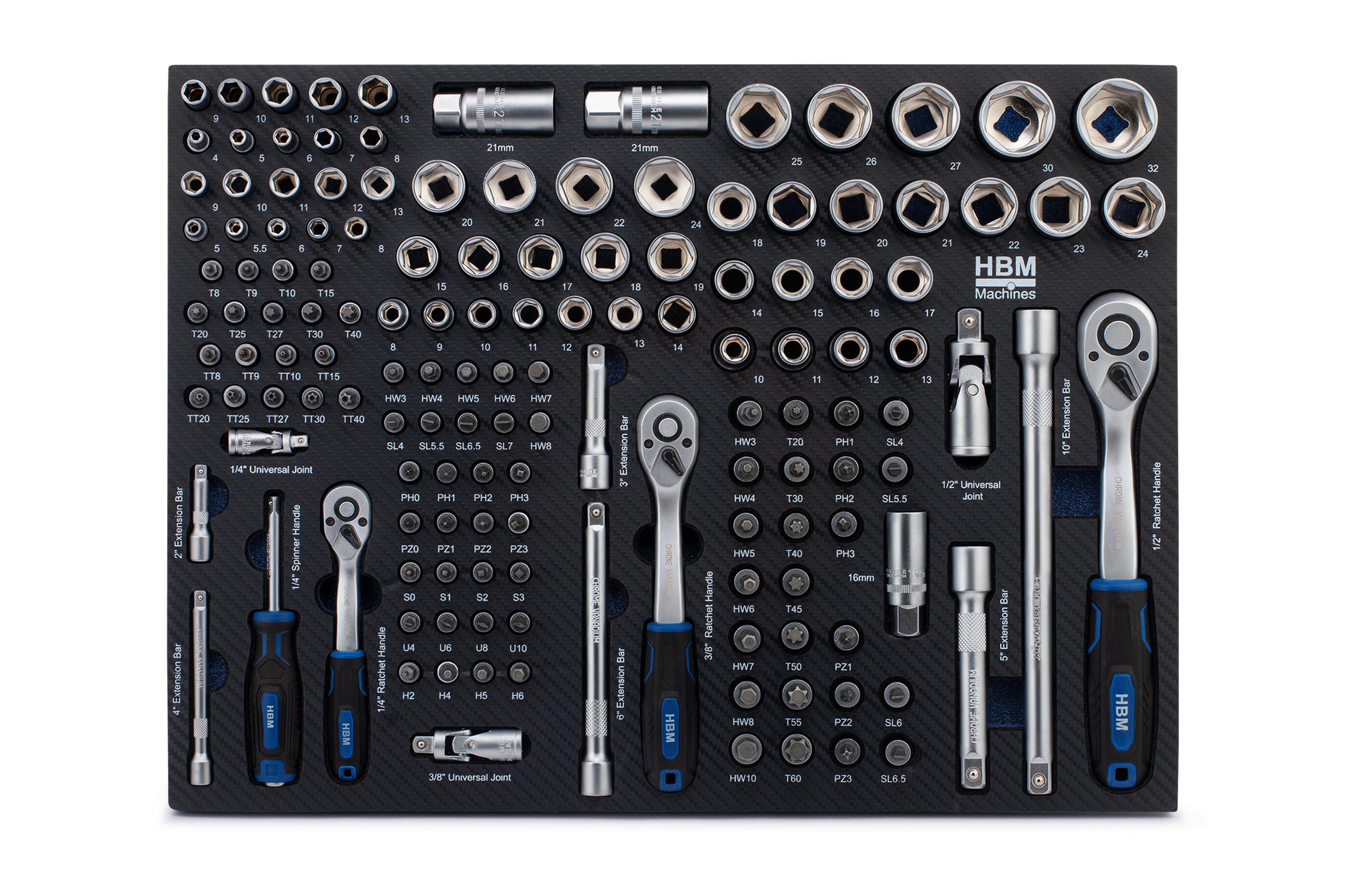HBM inlay met doppenset, ratelset 145-delig