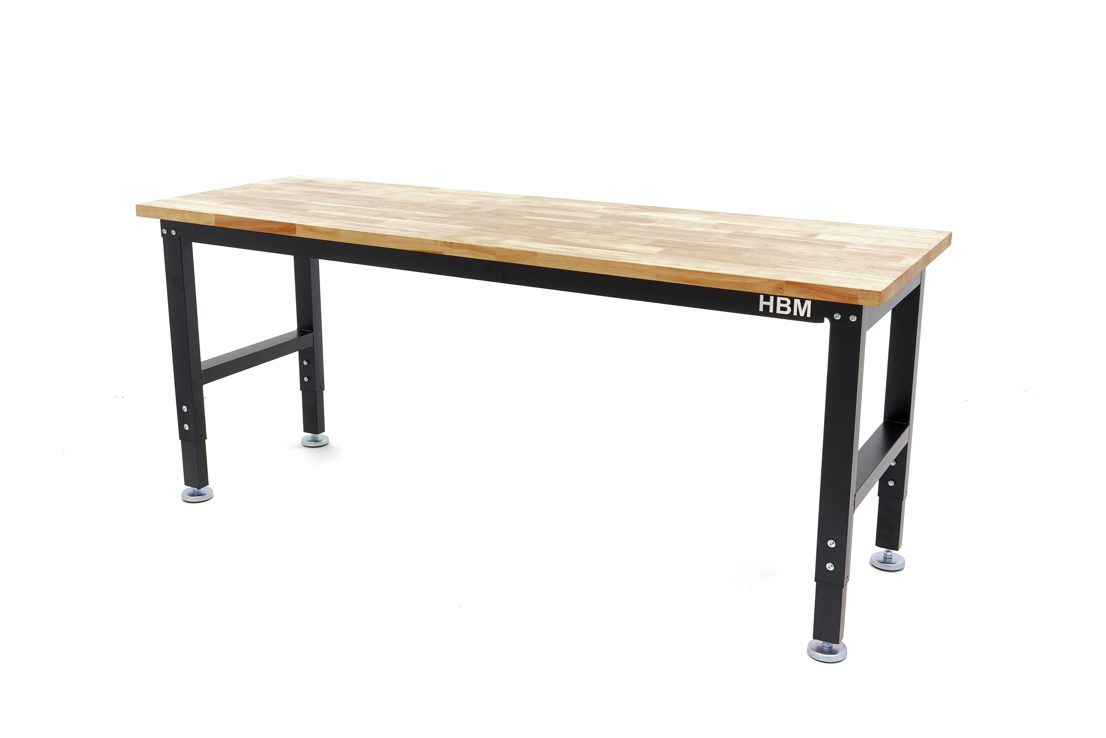 HBM werkbank 182 cm in hoogte verstelbaar, massief houten werkblad, zwart