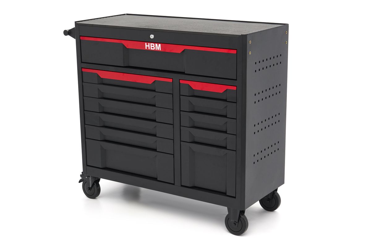 HBM Carro de herramientas 12 cajones, 106 cm, negro