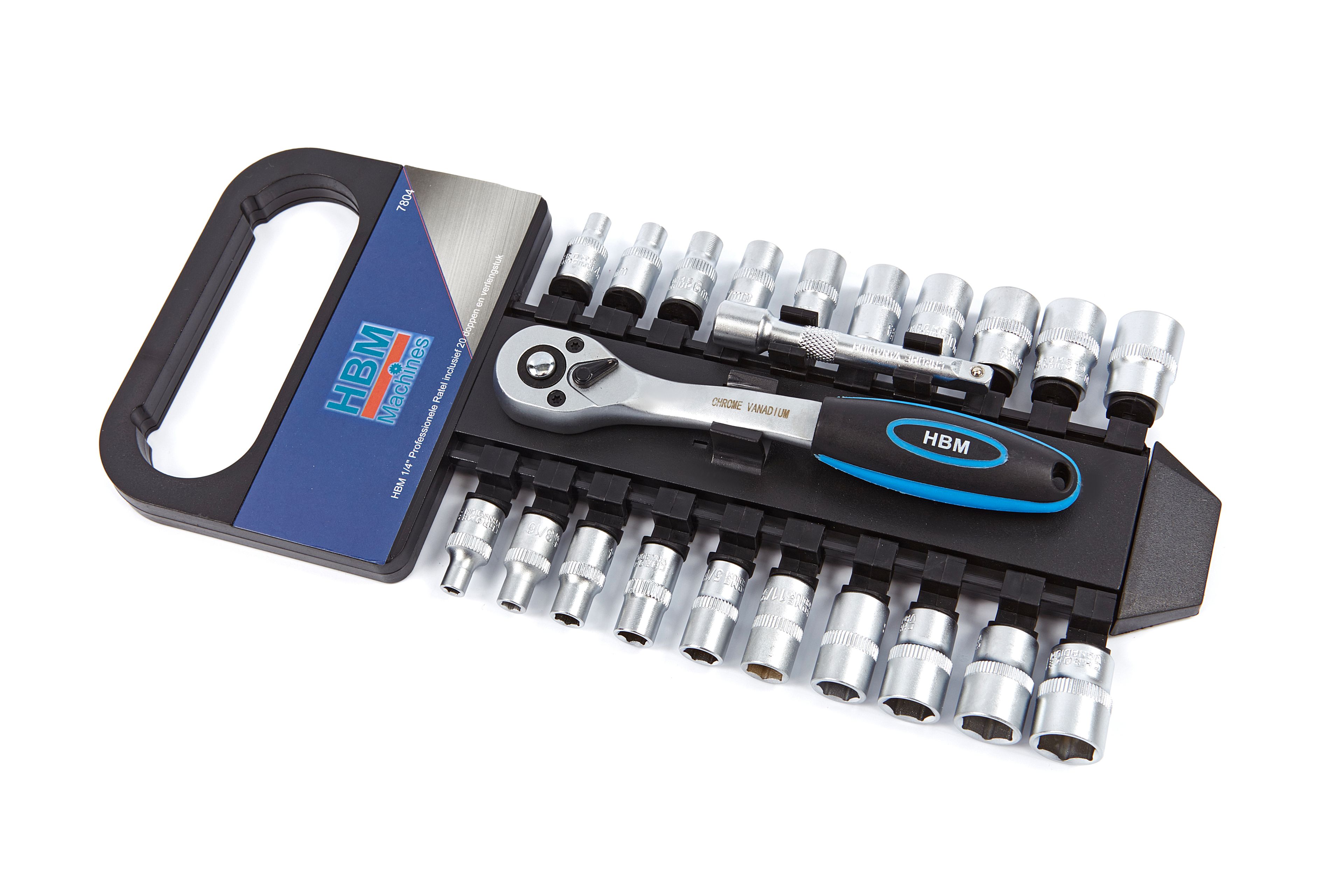 HBM 1/4 inch Professionele Ratel inclusief 20 doppen en verlengstuk Image 2