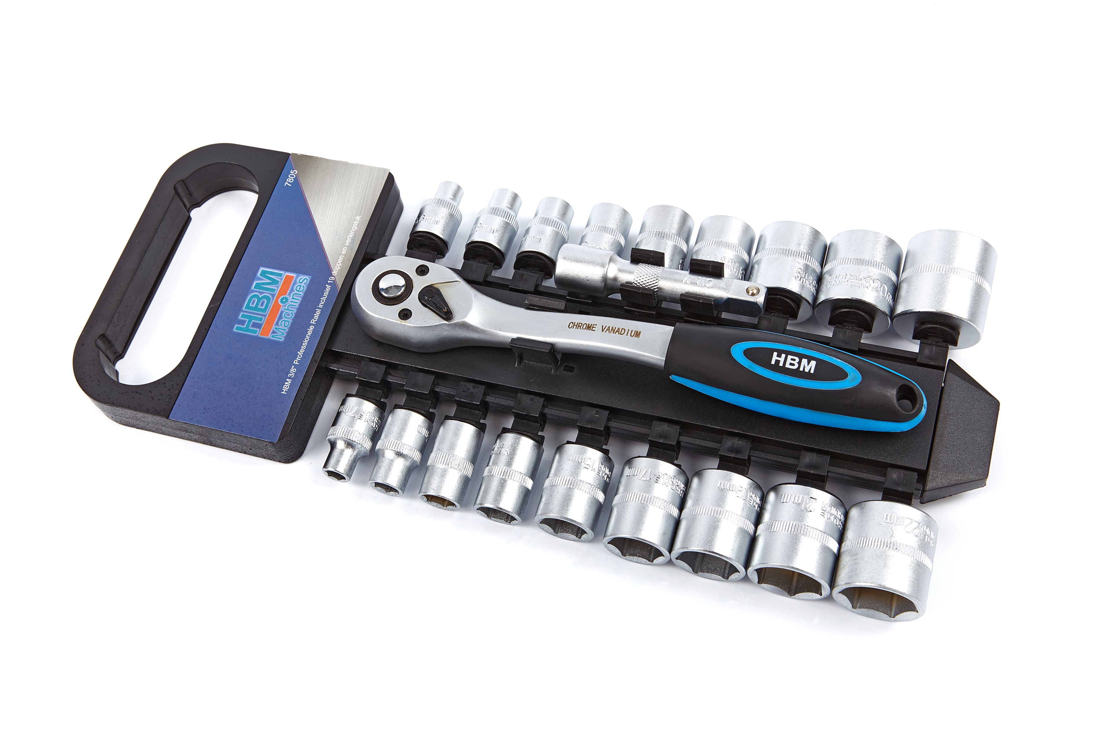 HBM 3/8 inch Profi-Ratsche mit 19 Steckschlüsseln und Verlängerungsstück Image 2