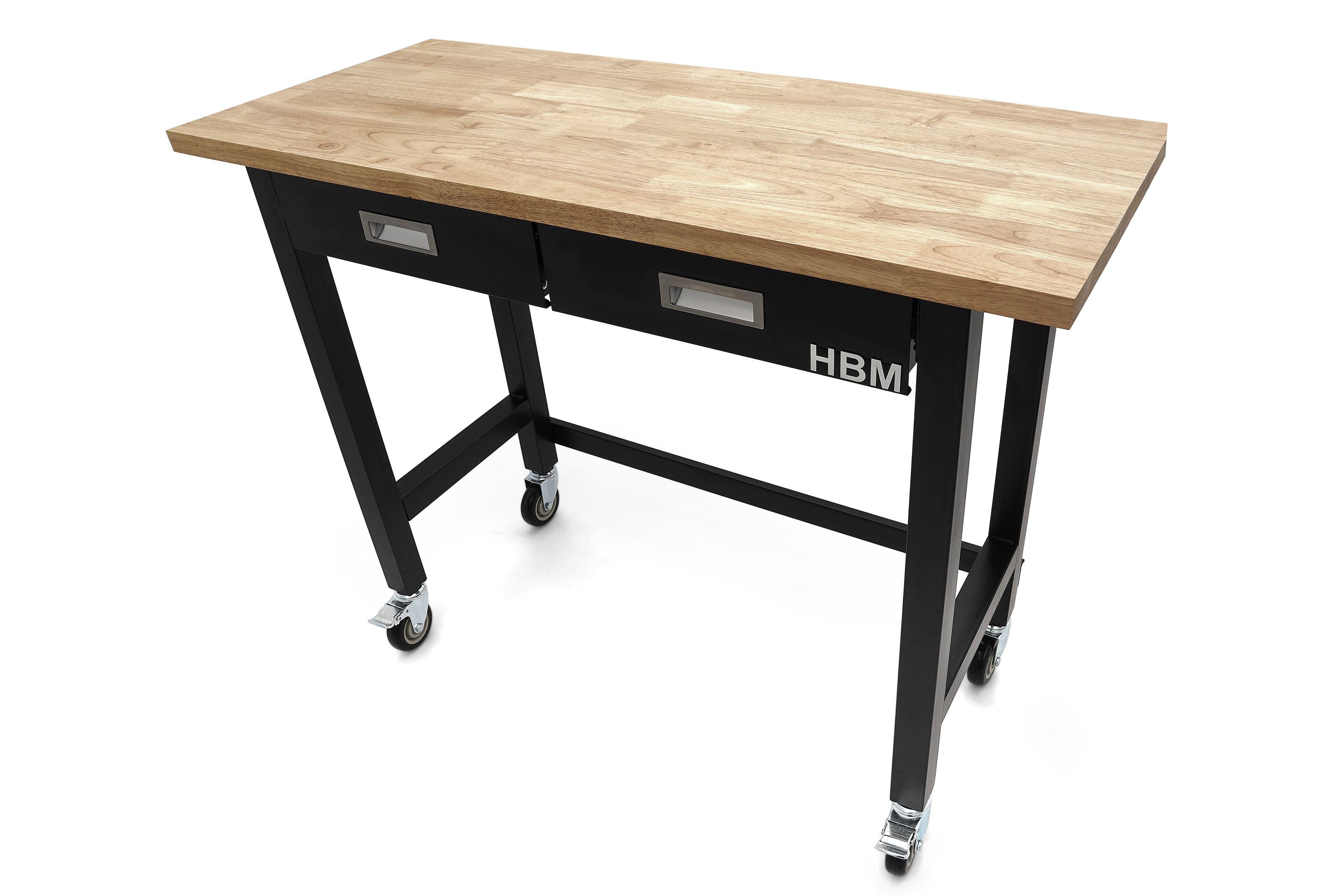 HBM banco da lavoro 122 cm con 2 cassetti, mobile, piano di lavoro in legno massello, nero Image 3