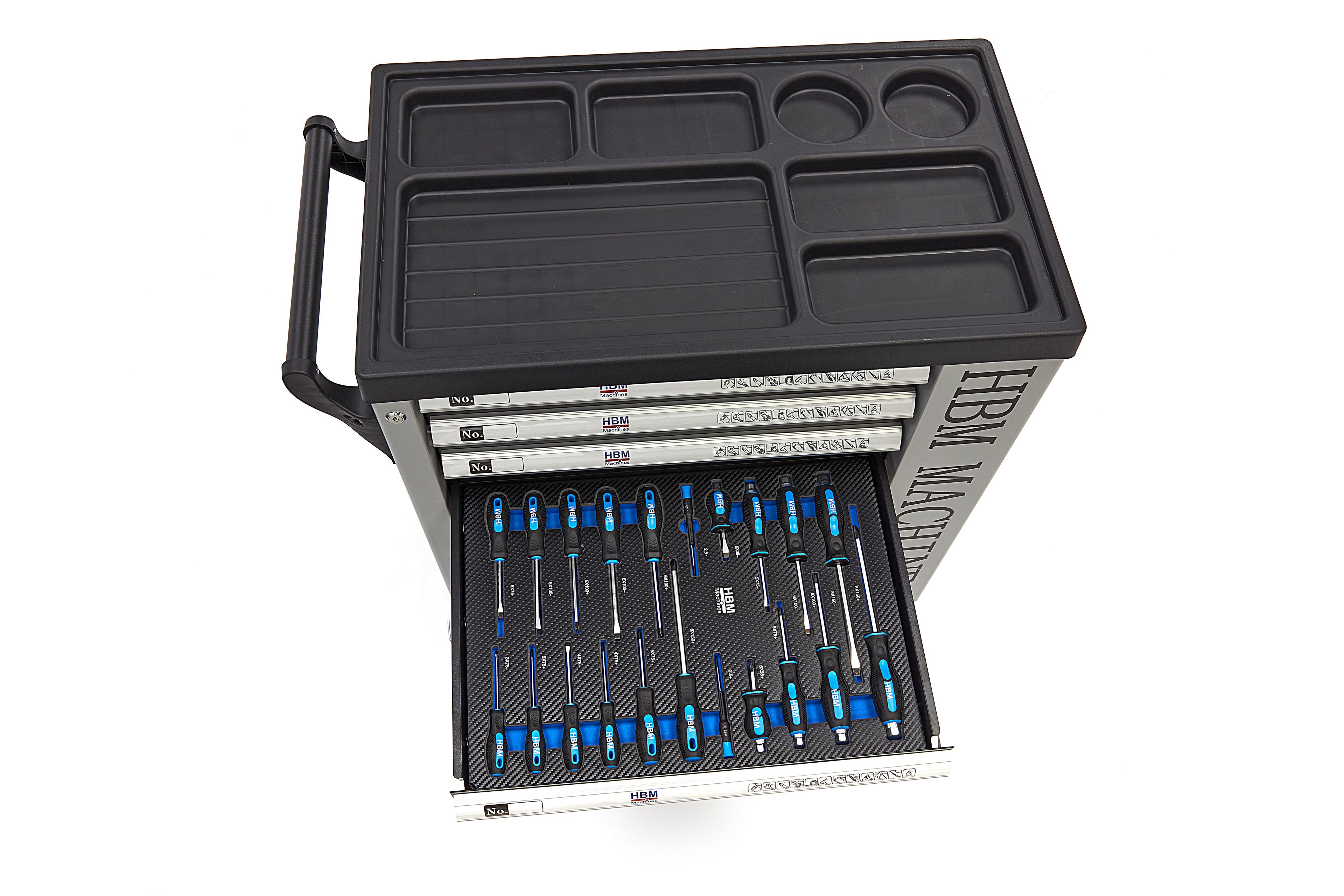 HBM gevulde gereedschapswagen 245-delig inch-maten, zwart Image 15
