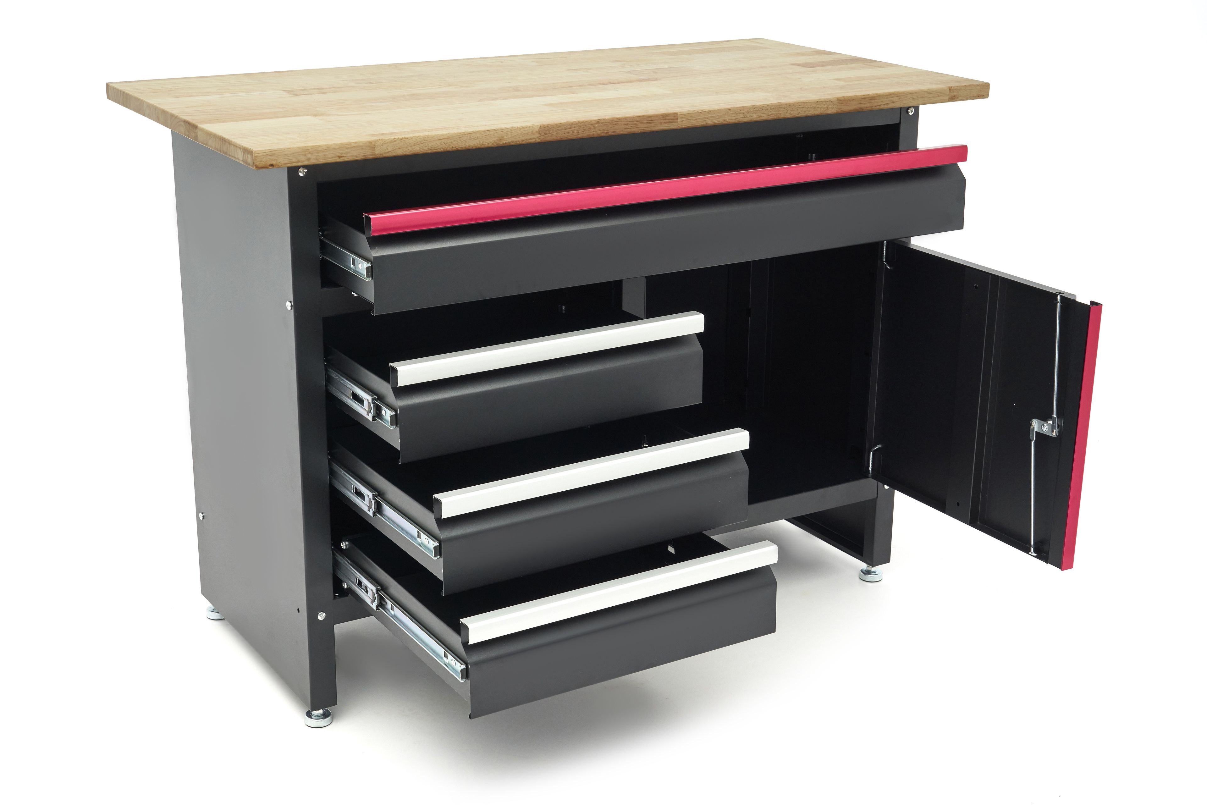 HBM Banco da lavoro da 120 cm con 4 cassetti, 1 anta e piano in legno nero Image 5