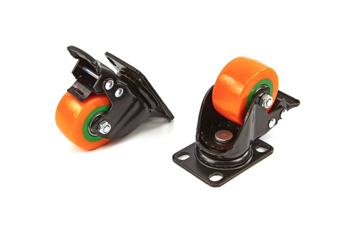 Rueda giratoria HBM con base y freno de 50 mm, 80 kg, 4 piezas