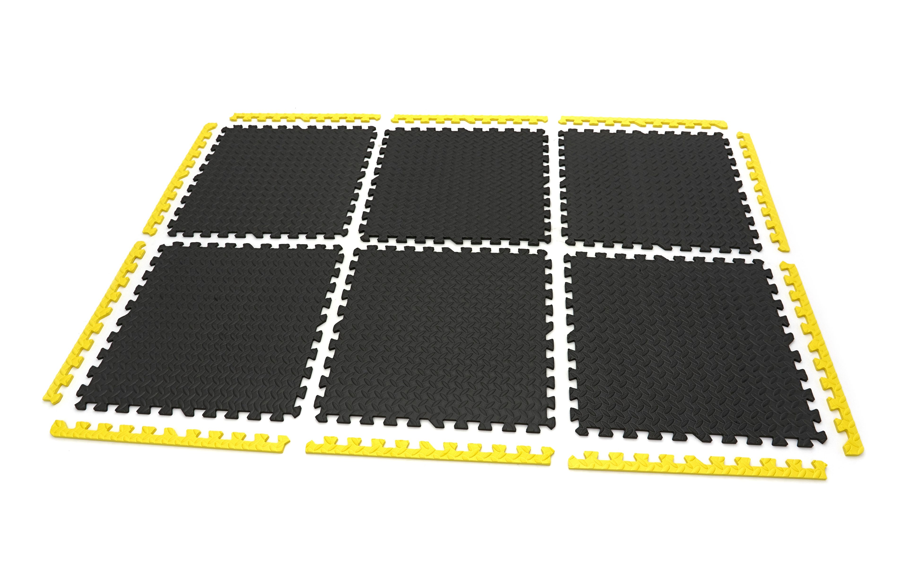 Jeu de dalles de sol EVA de HBM pour la protection des sols, 6 pièces, noir, jaune
