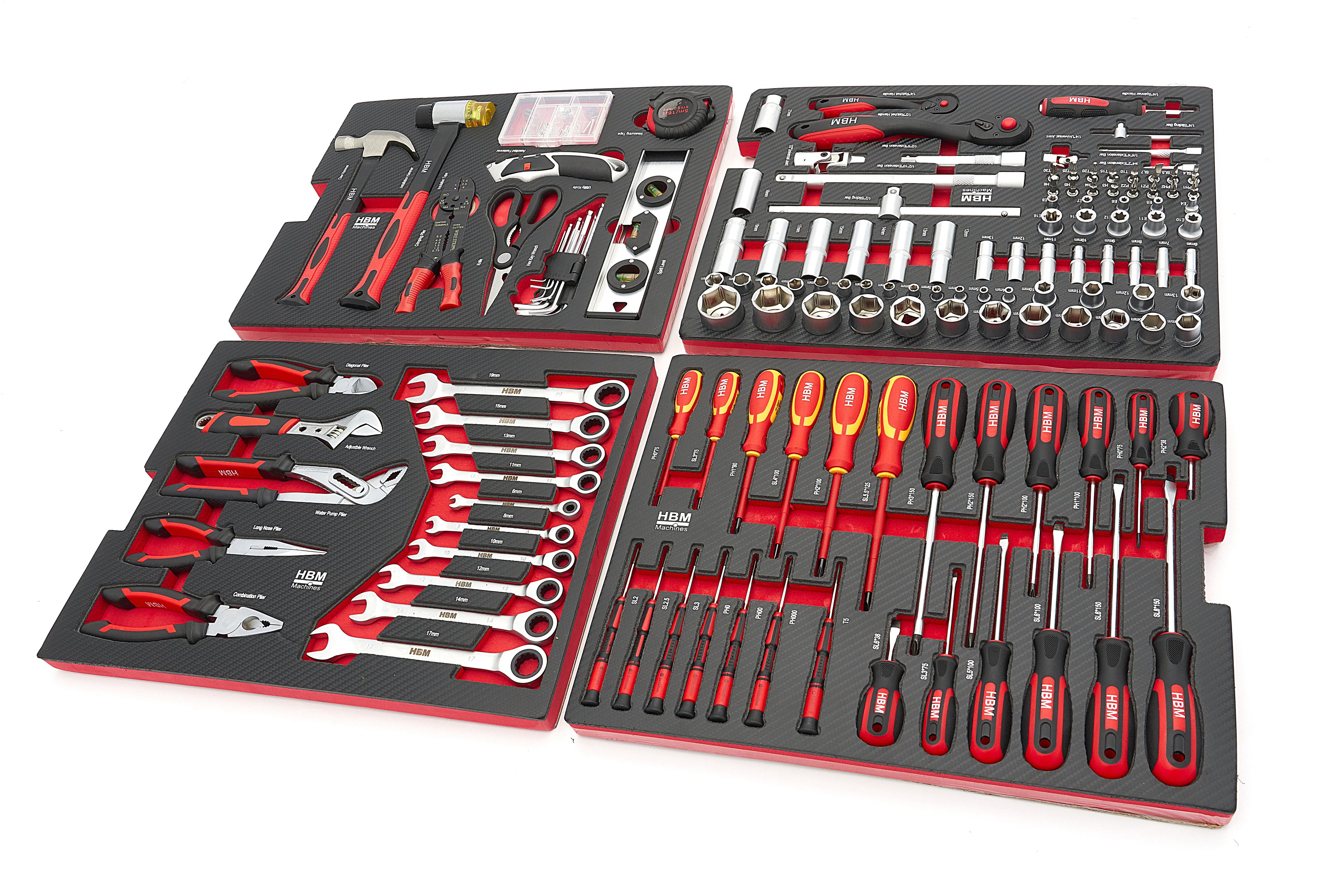 HBM Professional Caja de herramientas de 238 piezas, carro de herramientas con incrustaciones de carbono Image 4