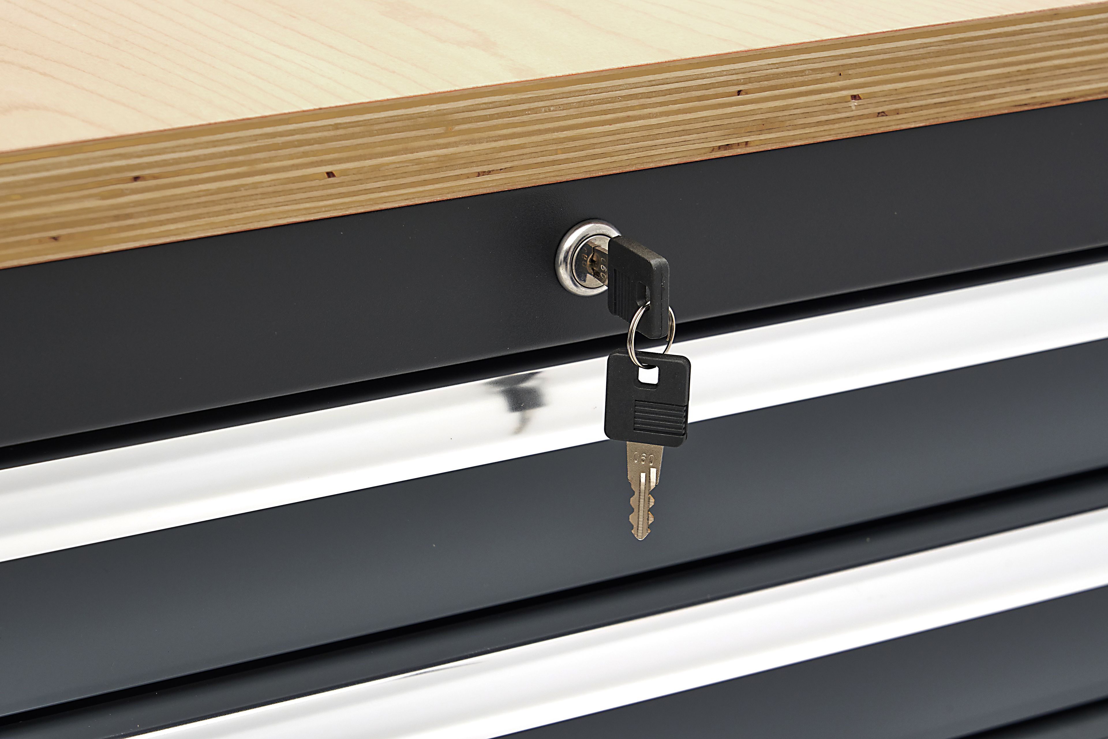 HBM verrijdbare gereedschapswagen, werkbank 114 cm met houten werkblad, zwart/grijs Image 16