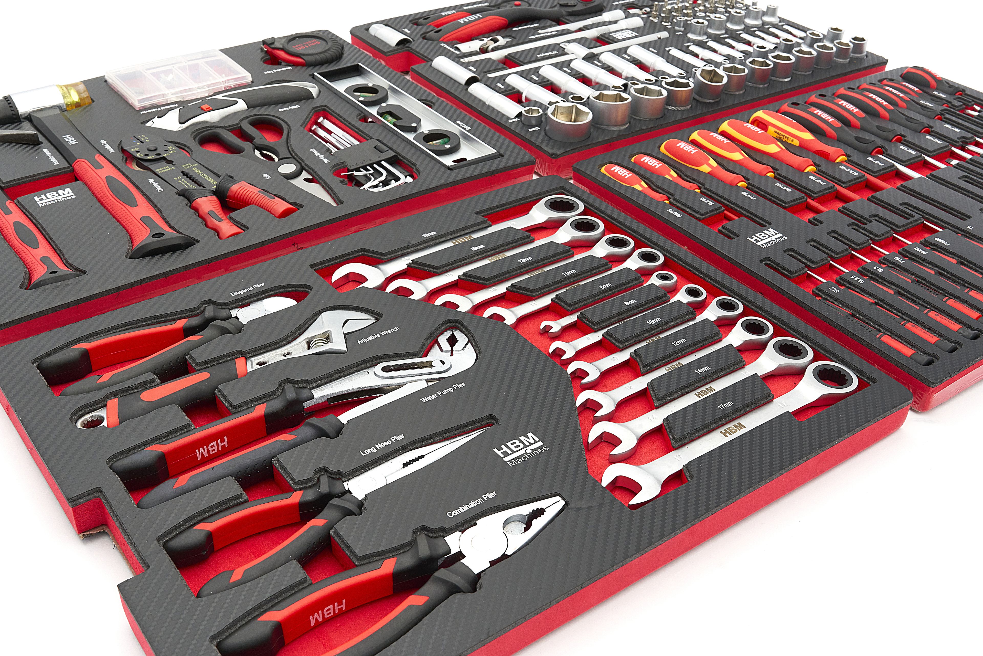 HBM Professional Caja de herramientas de 238 piezas, carro de herramientas con incrustaciones de carbono Image 5