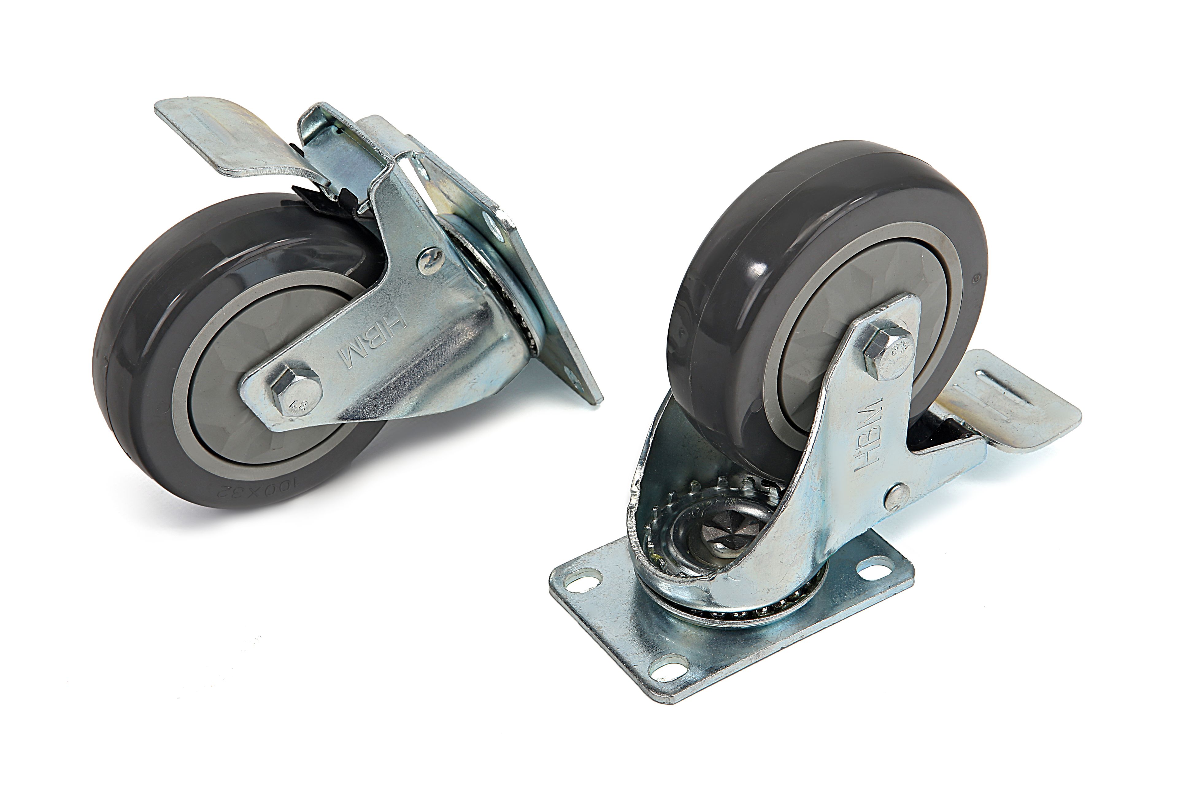 Roulette pivotante avec repose-pieds et frein HMB profi 100 MM 4 pièces