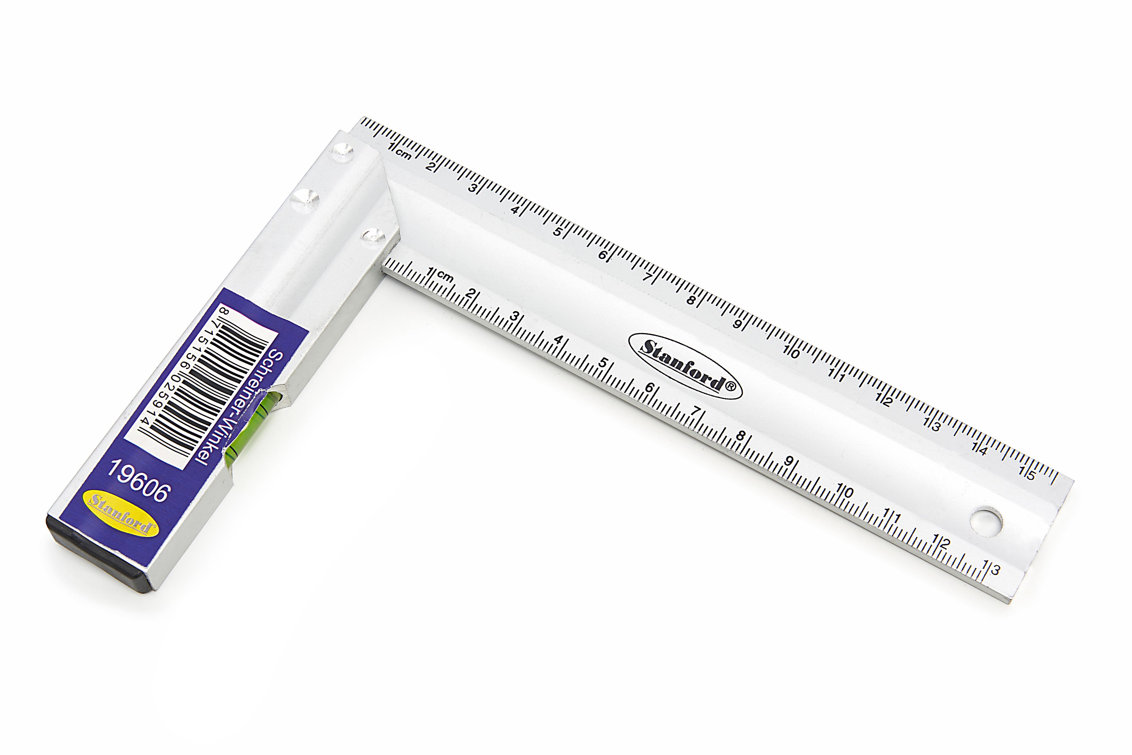 HBM 250 mm. Aluminium Blokhaak, Winkelhaak met Waterpas