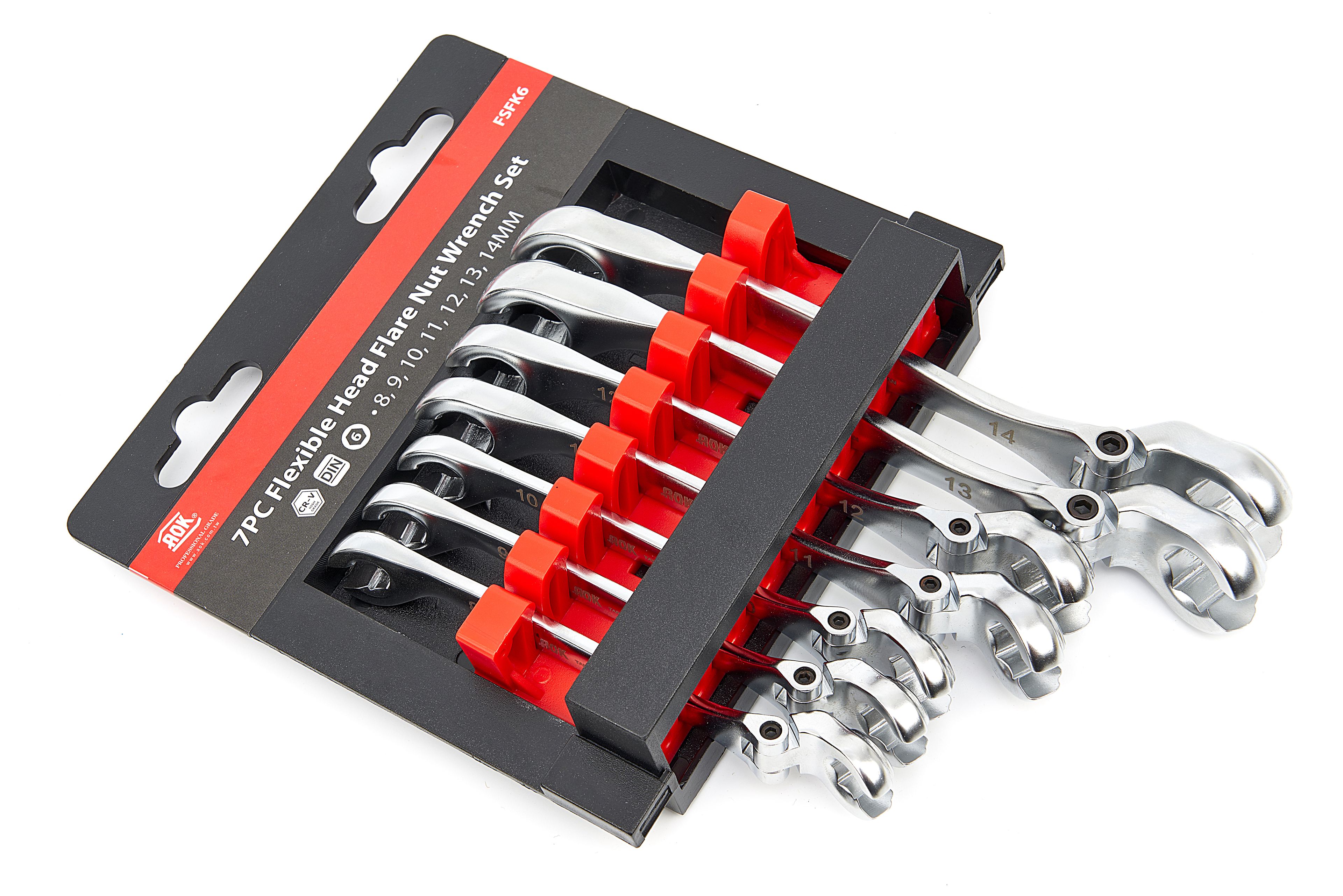 Juego de Llaves Abiertas Profesionales de 7 Piezas AOK para Líneas de Freno con Cabezas Inclinables Image 5
