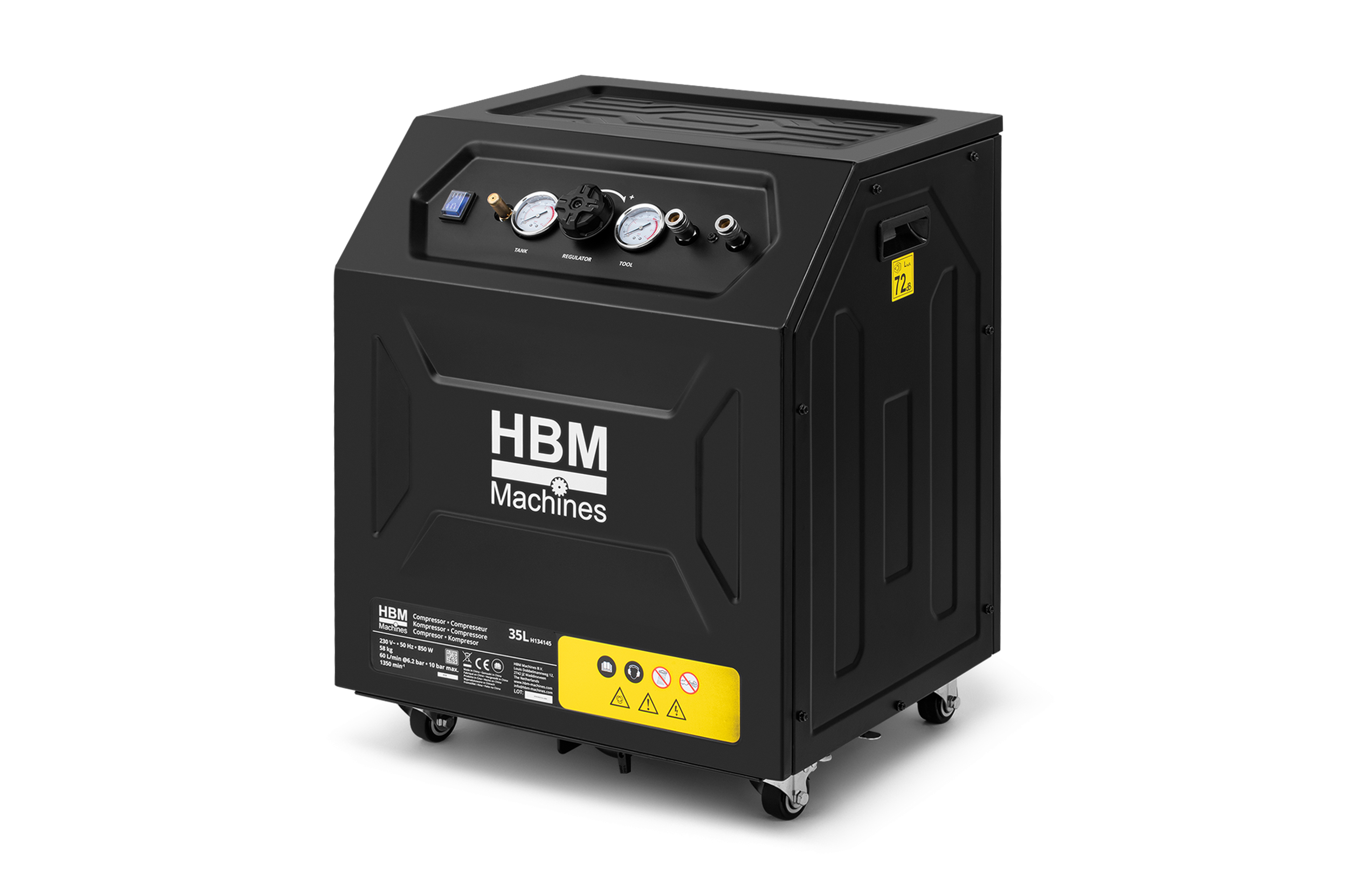HBM ölfreier leiser Kompressor, 35 Liter, 10 Bar, 1,1 PS