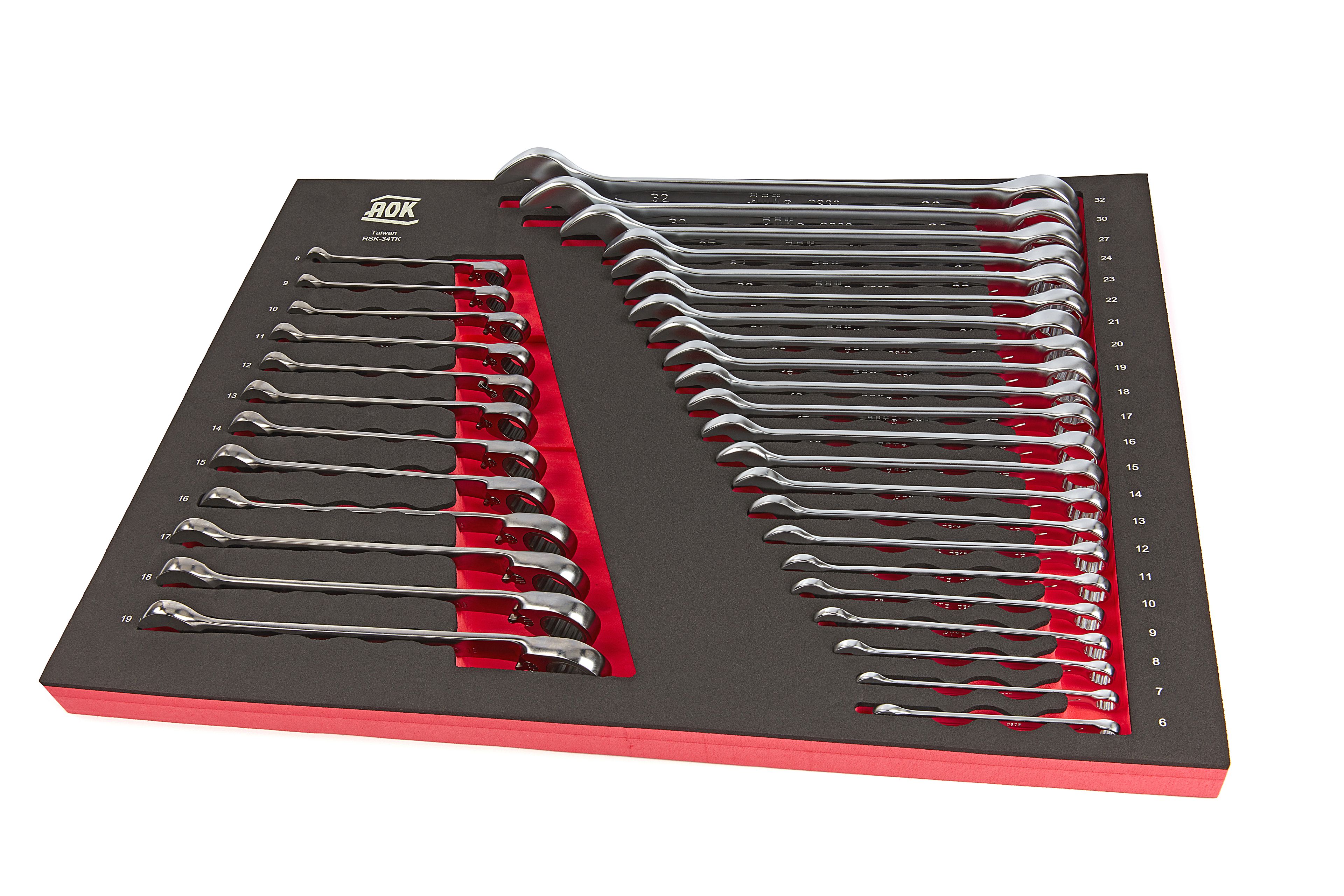 AOK Professionele 34 Delige Ring / Ratel / Steeksleutelset Foam Inlay Image 2