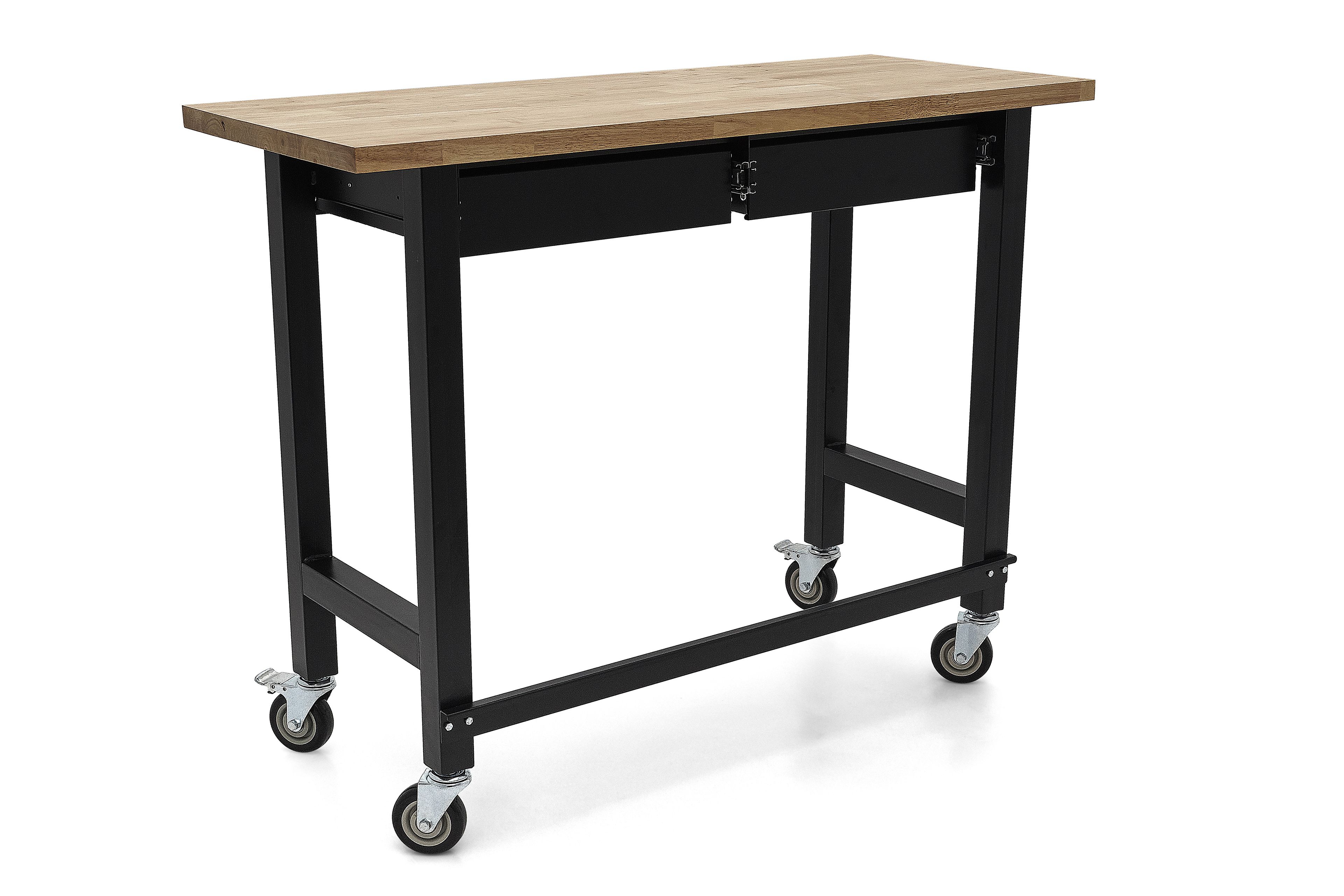 HBM banco da lavoro 122 cm con 2 cassetti, mobile, piano di lavoro in legno massello, nero Image 5