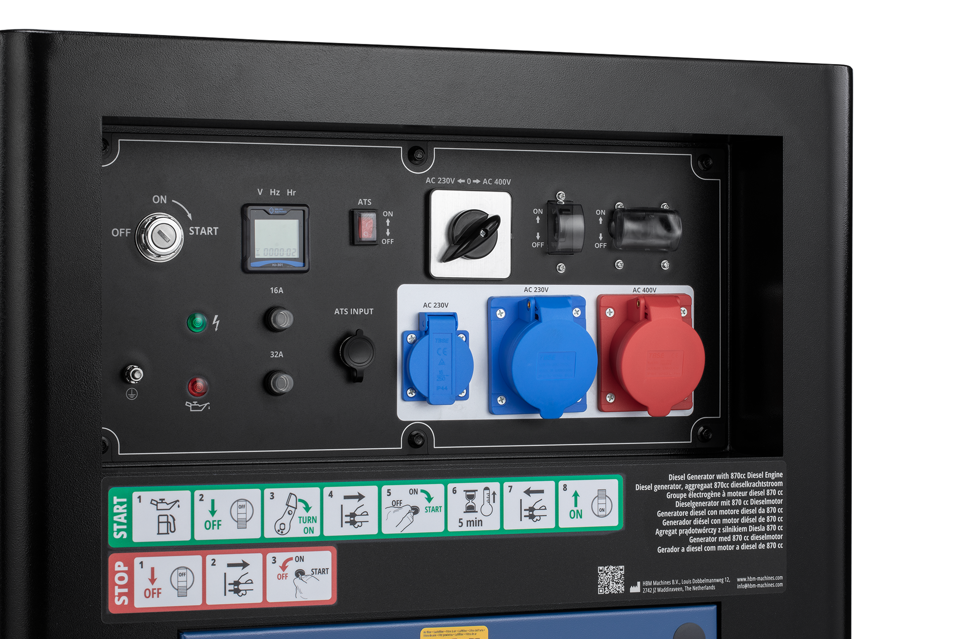 HBM générateur diesel avec moteur diesel de 870 cm³ 230V/400V 11000W Image 7