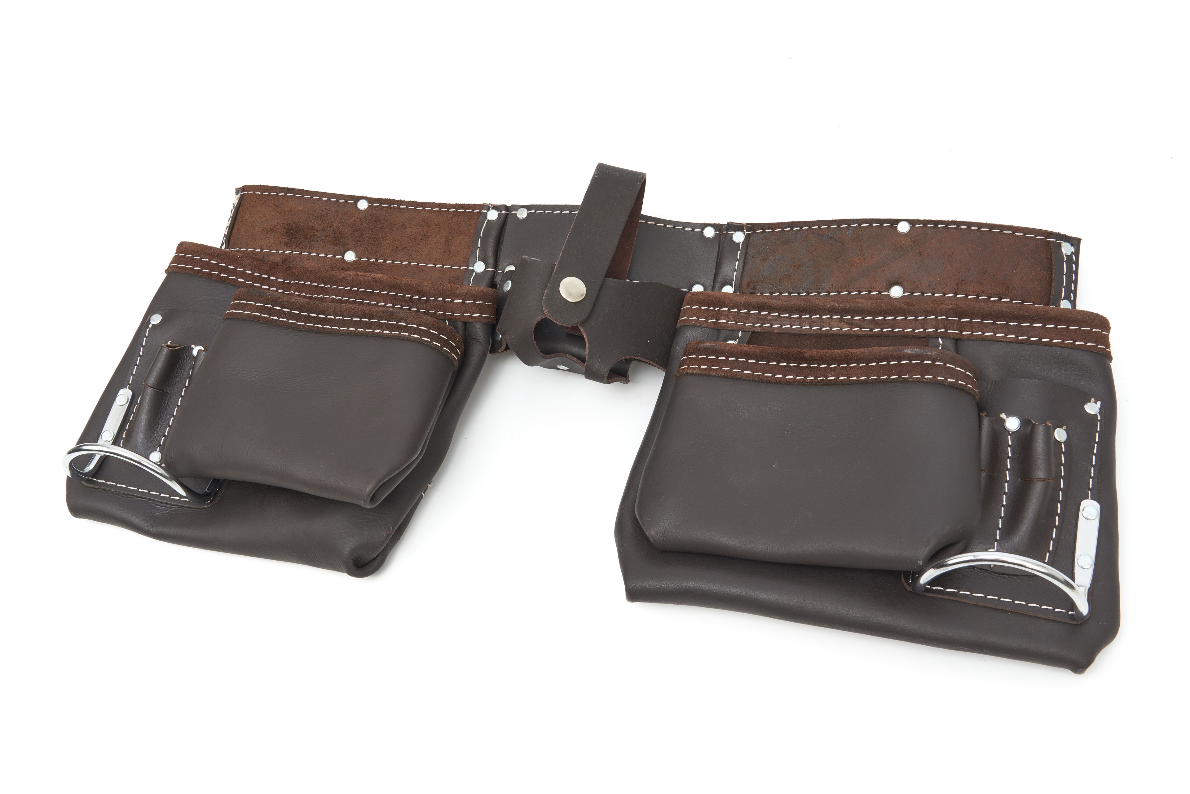 HBM Ceinture d'outils double professionnelle / Tablier à ongles en cuir tanné à l'huile Image 4